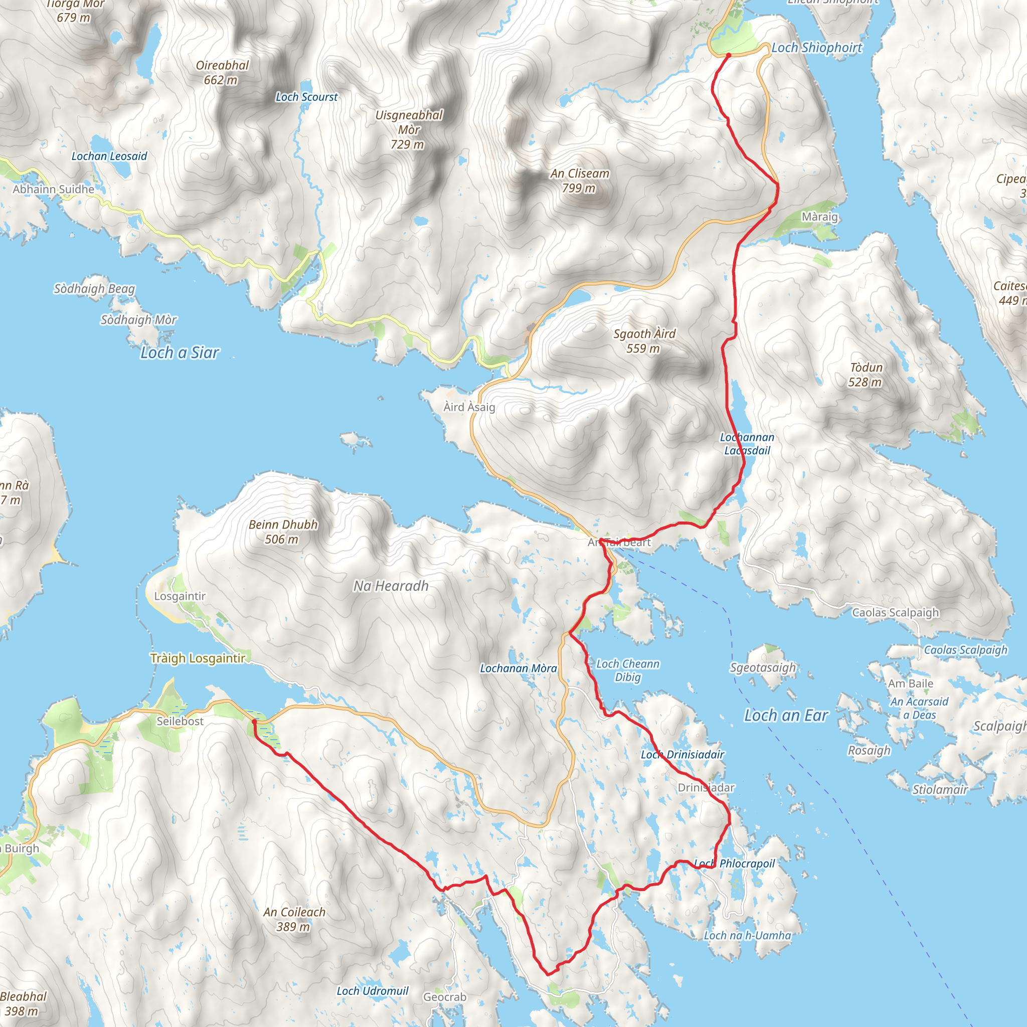 Scaladale to Seilibost in Isle of Harris mobile static map