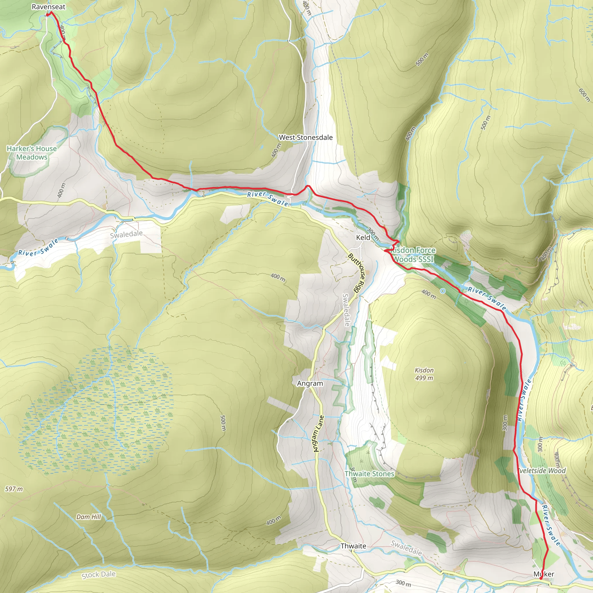 Ravenseat to Muker Walk mobile static map