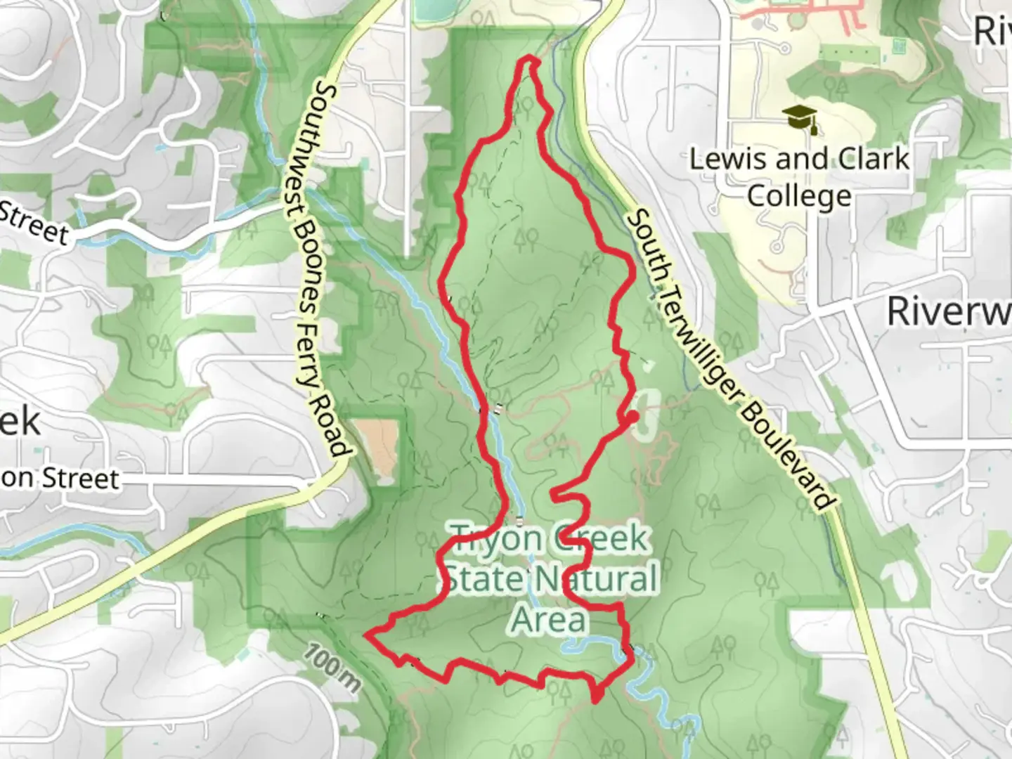 An image depicting the trail Tryon Creek State natural Area Loop and its surrounding area.