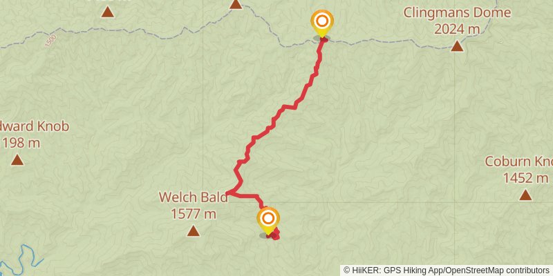 Silers Bald via Lakeshore Trail, Bear Creek Trail, and Welch Ridge Trail stage 3 Map