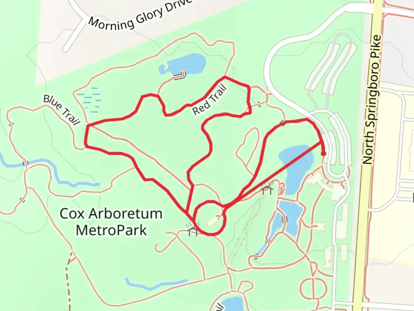 An image depicting the trail Red Loop Trail and its surrounding area.