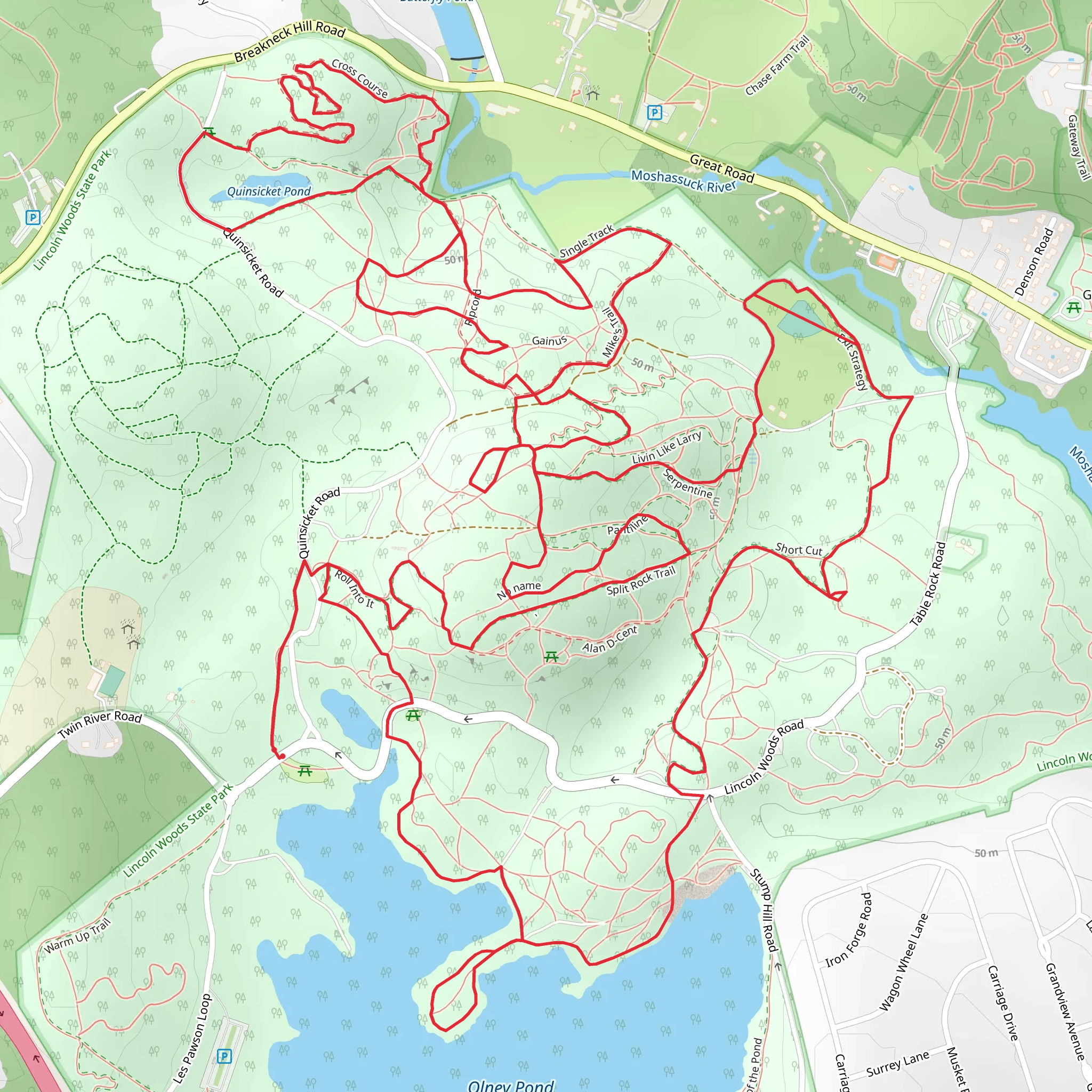 Split Rock, Mike's and Serpentine Loop mobile static map