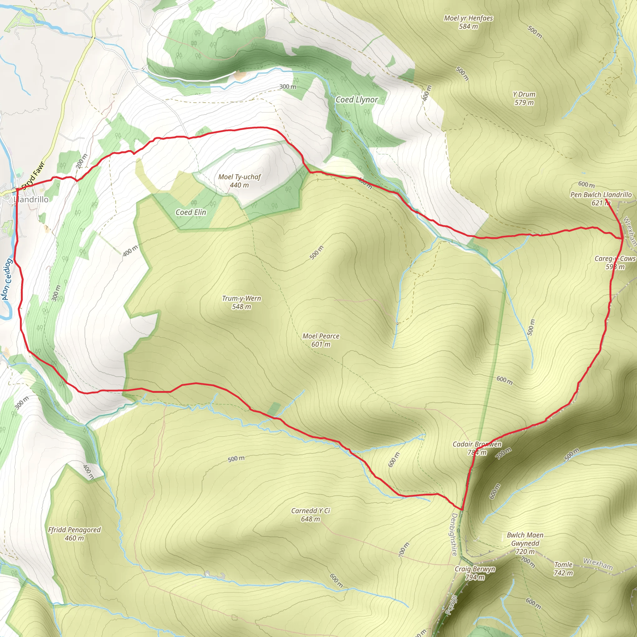 Cadair Bronwen from Llandrillo mobile static map