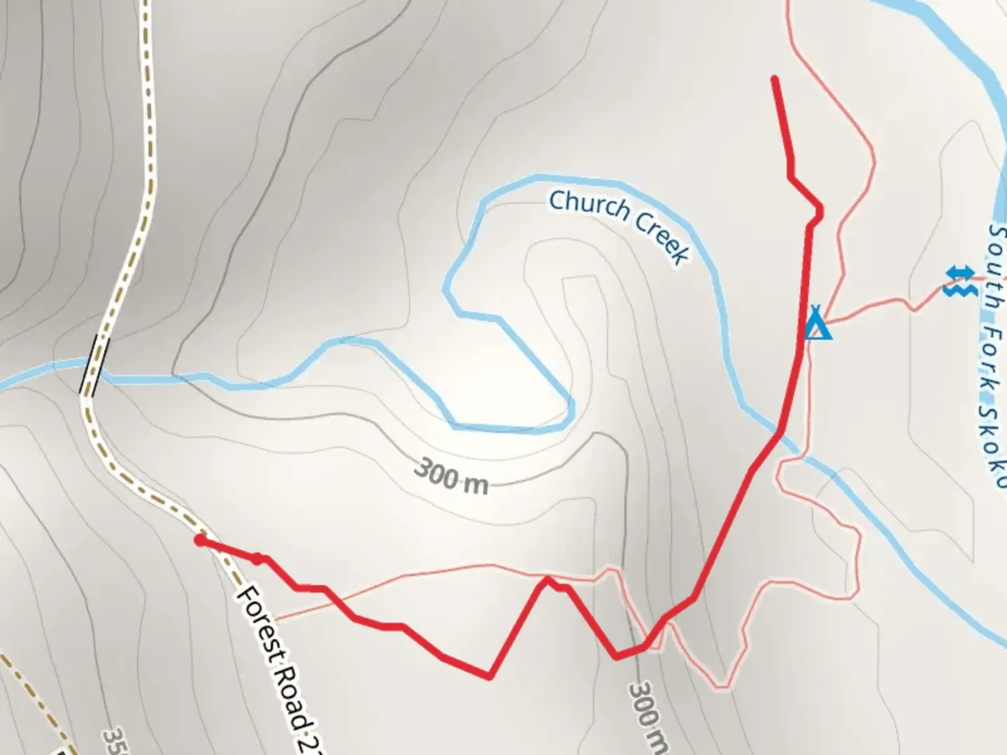 An image depicting the trail Church Creek Shelter Trail and its surrounding area.