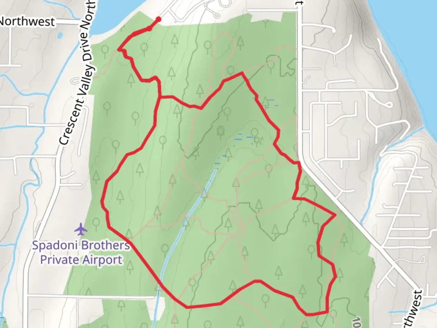 An image depicting the trail Crescent Lake County Park Trail and its surrounding area.