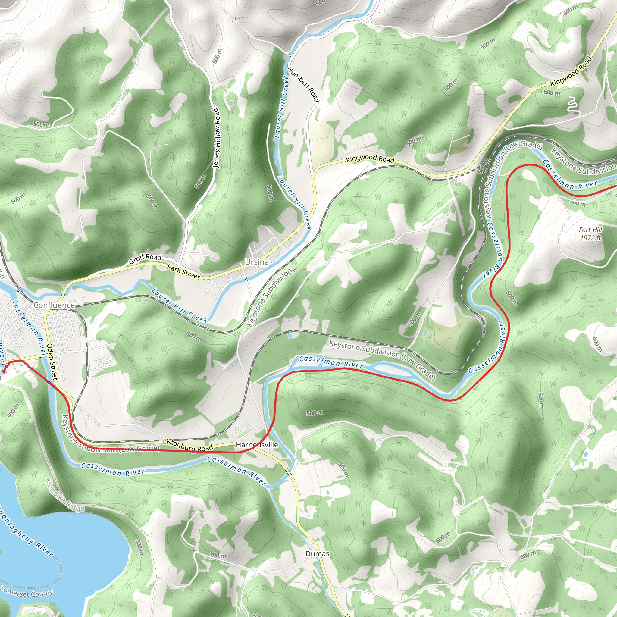 Confluence to Fort Hill via Great Allegheny Passage mobile static map