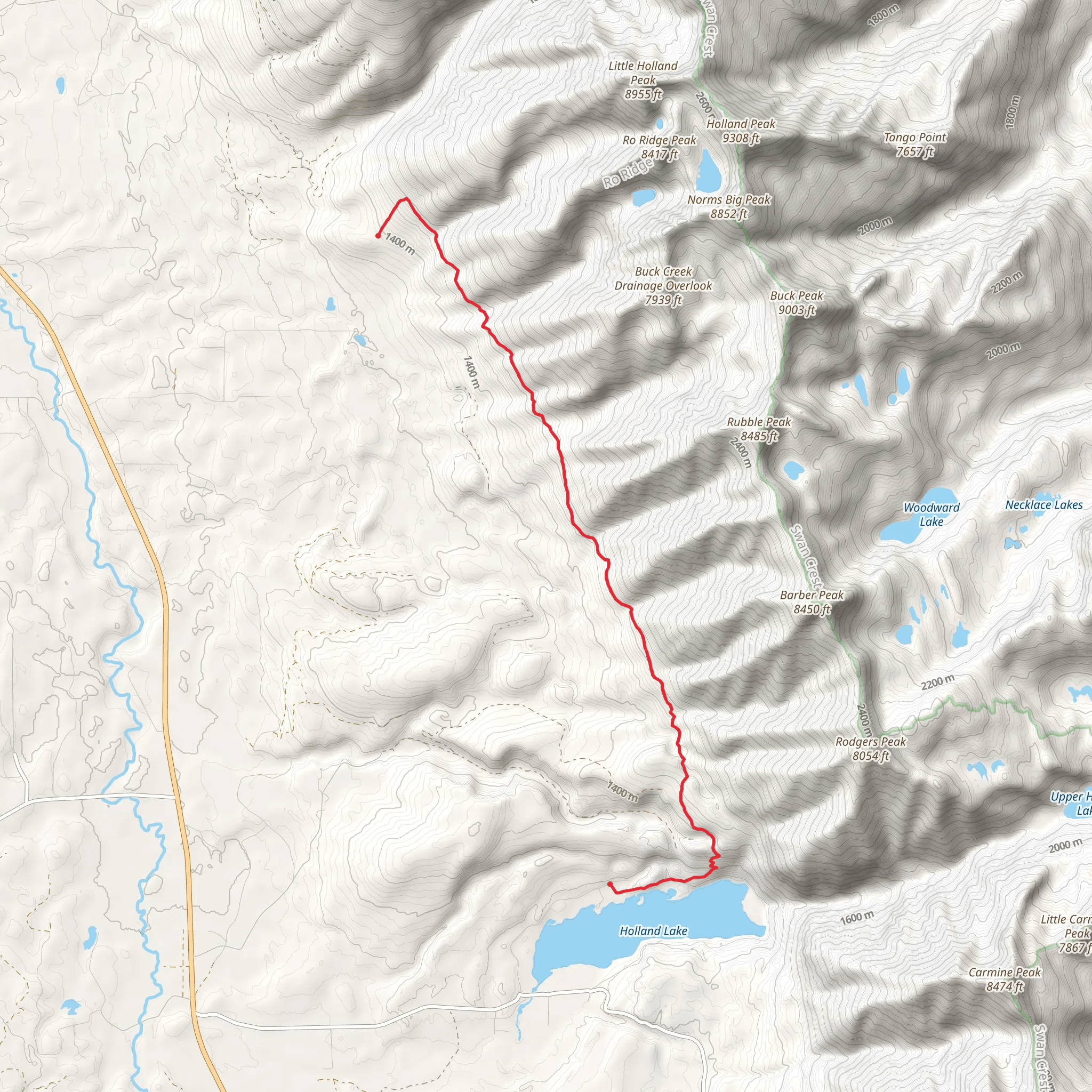 East Foothill Trail via Holland Lake mobile static map
