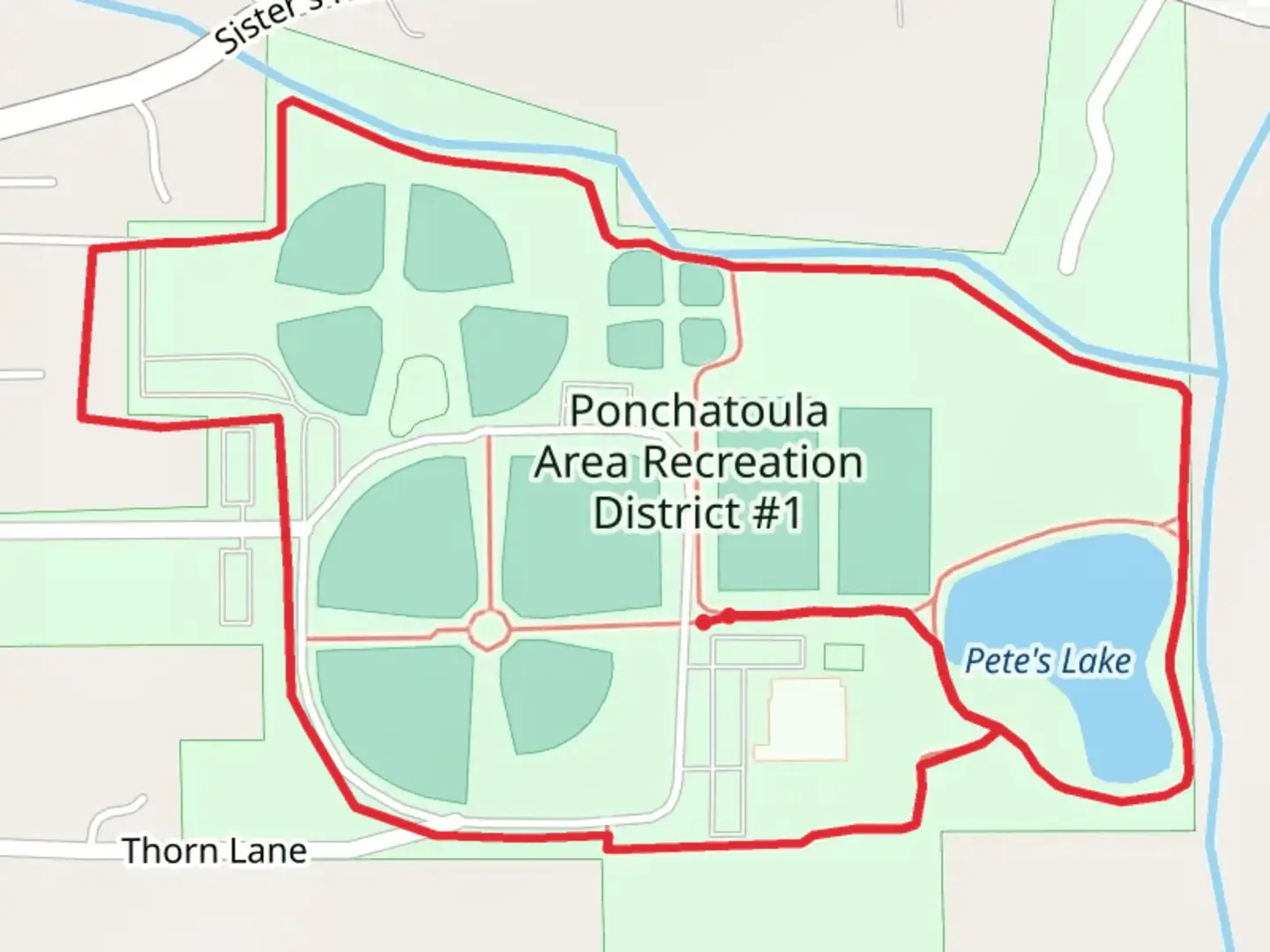 An image depicting the trail Pete's Lake and Ponchatoula Area recreation Loop and its surrounding area.