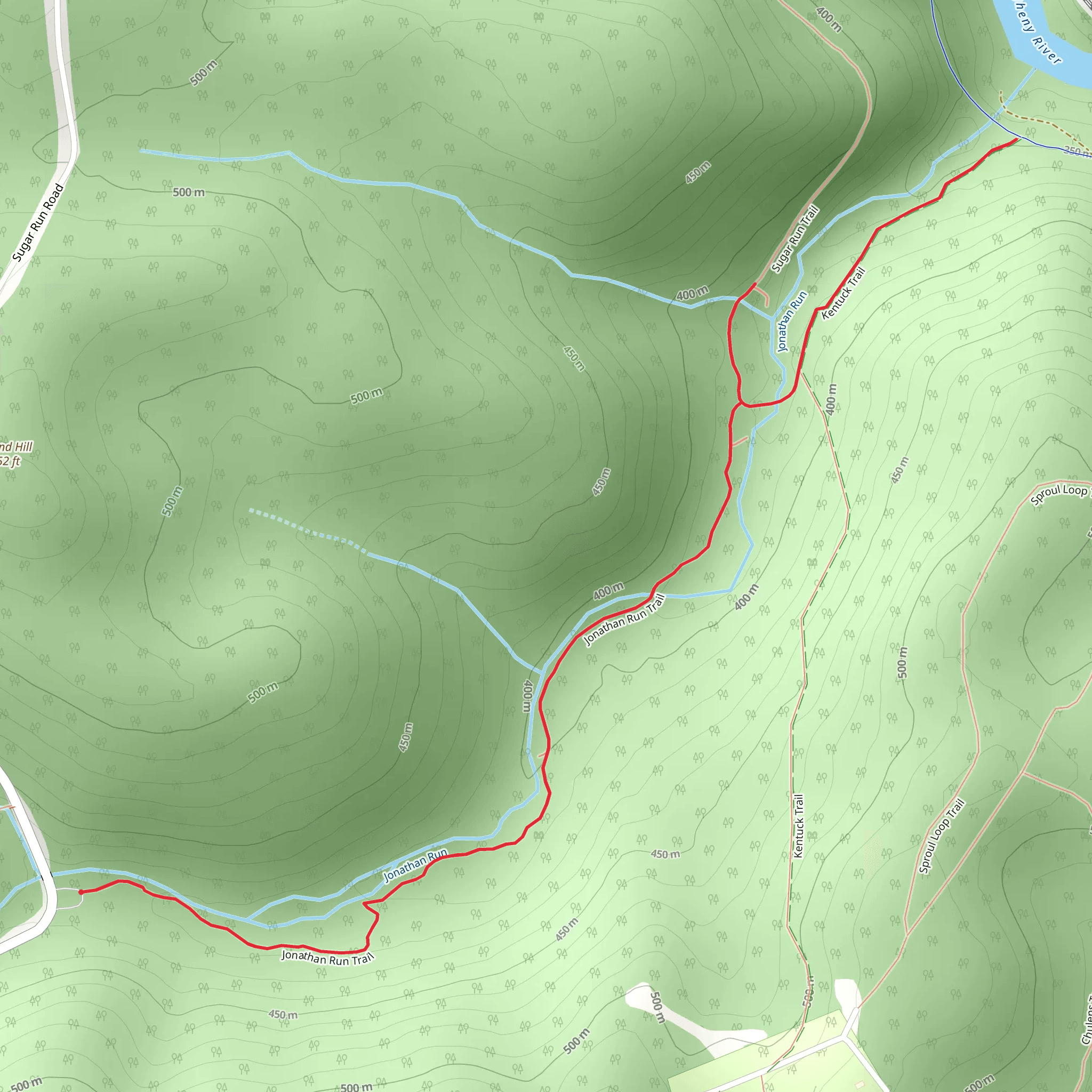 Sugar Run Trail and Kentuck Trail mobile static map
