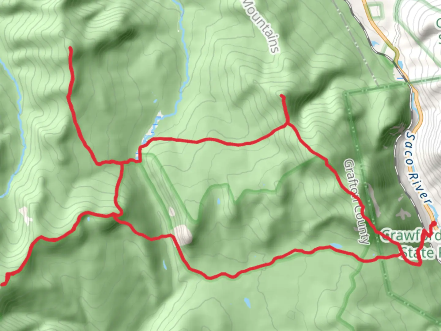 An image depicting the trail Mount Tom, Mount Hale, Mount Guyot and Ethan Pond Loop Trail and its surrounding area.