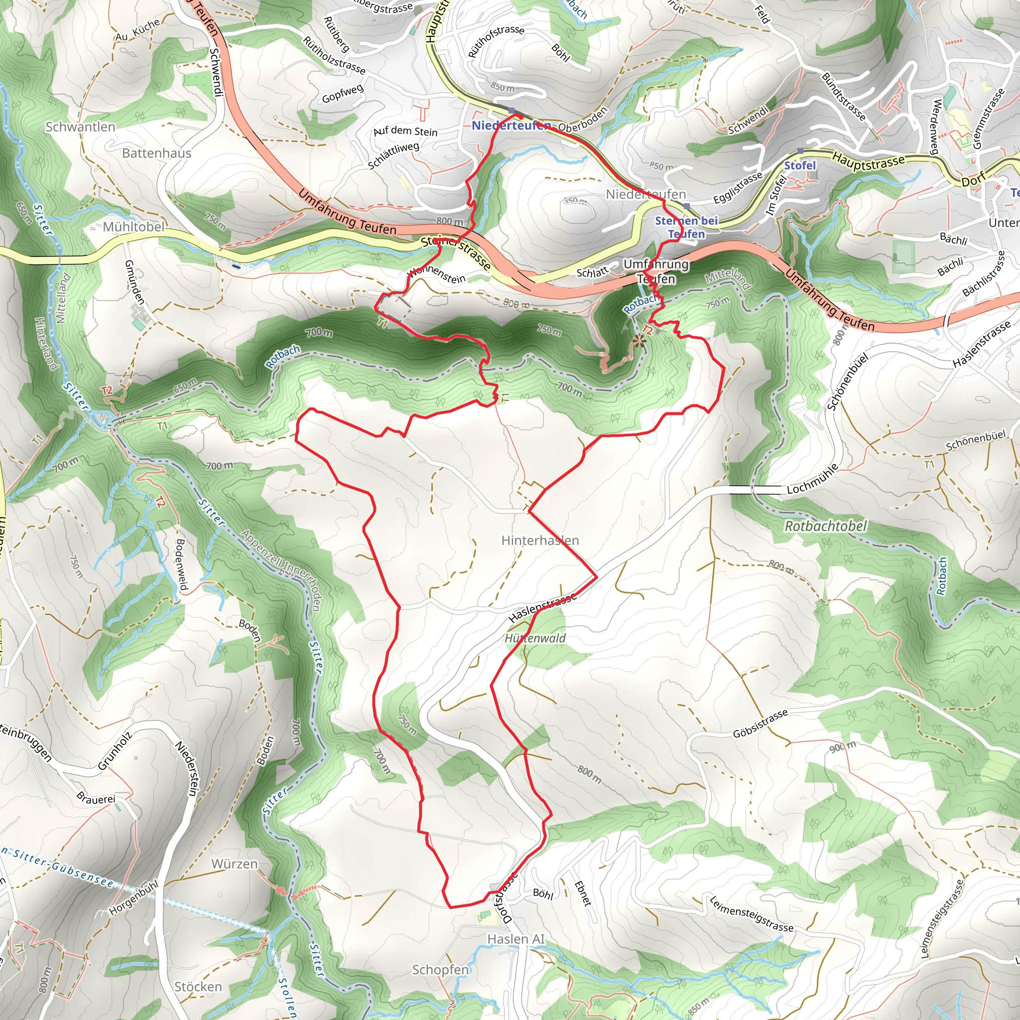Niederteufen to Haslen Loop mobile static map
