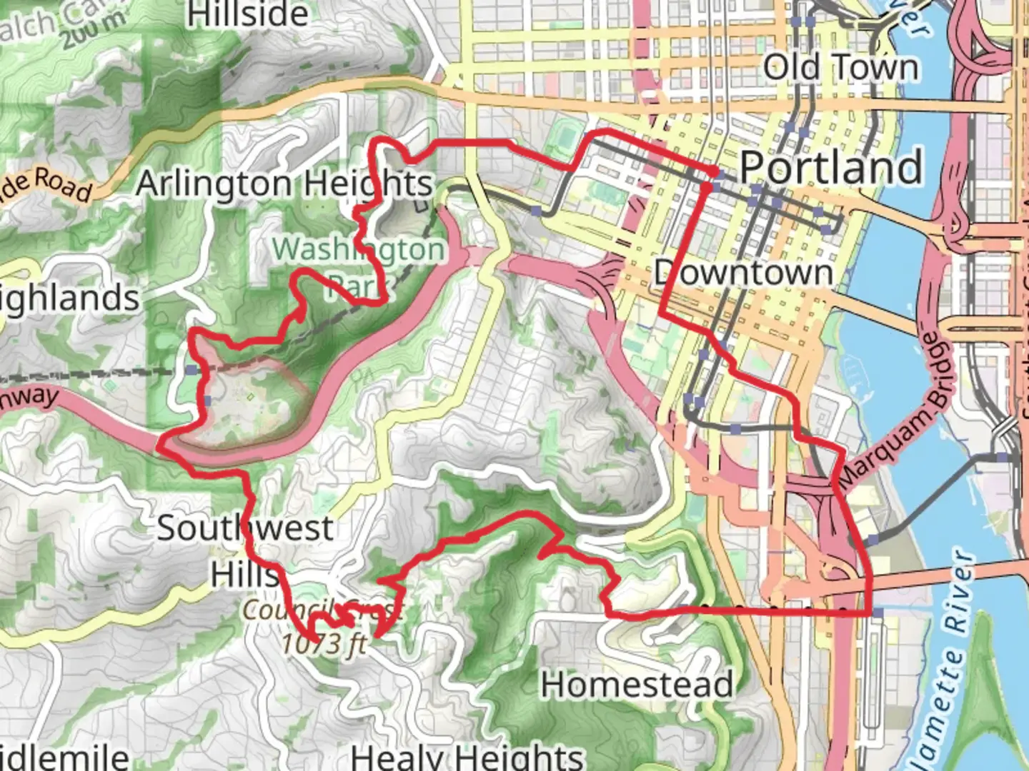 An image depicting the trail Mac Trail, Wildwood Trail and 4T Trail Loop and its surrounding area.