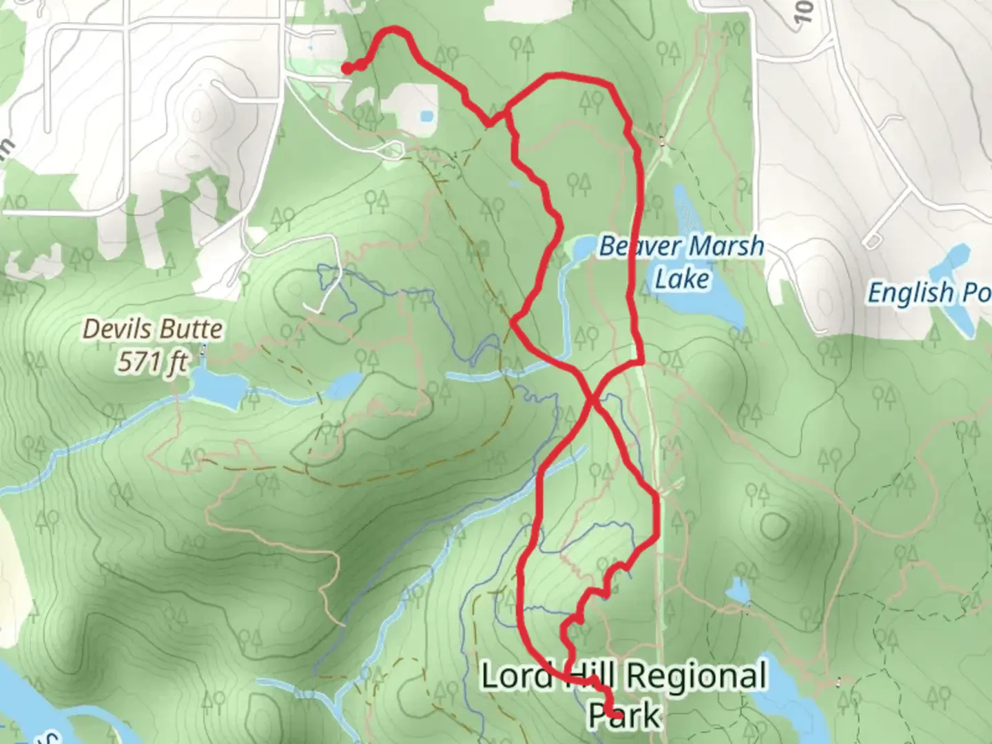 An image depicting the trail Pipeline Trail and Wayne's World Loop and its surrounding area.