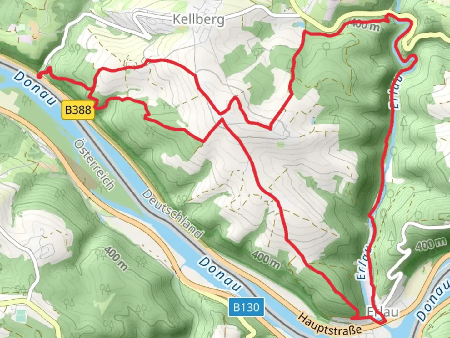 An image depicting the trail Kernmuhle and Erlau Loop and its surrounding area.
