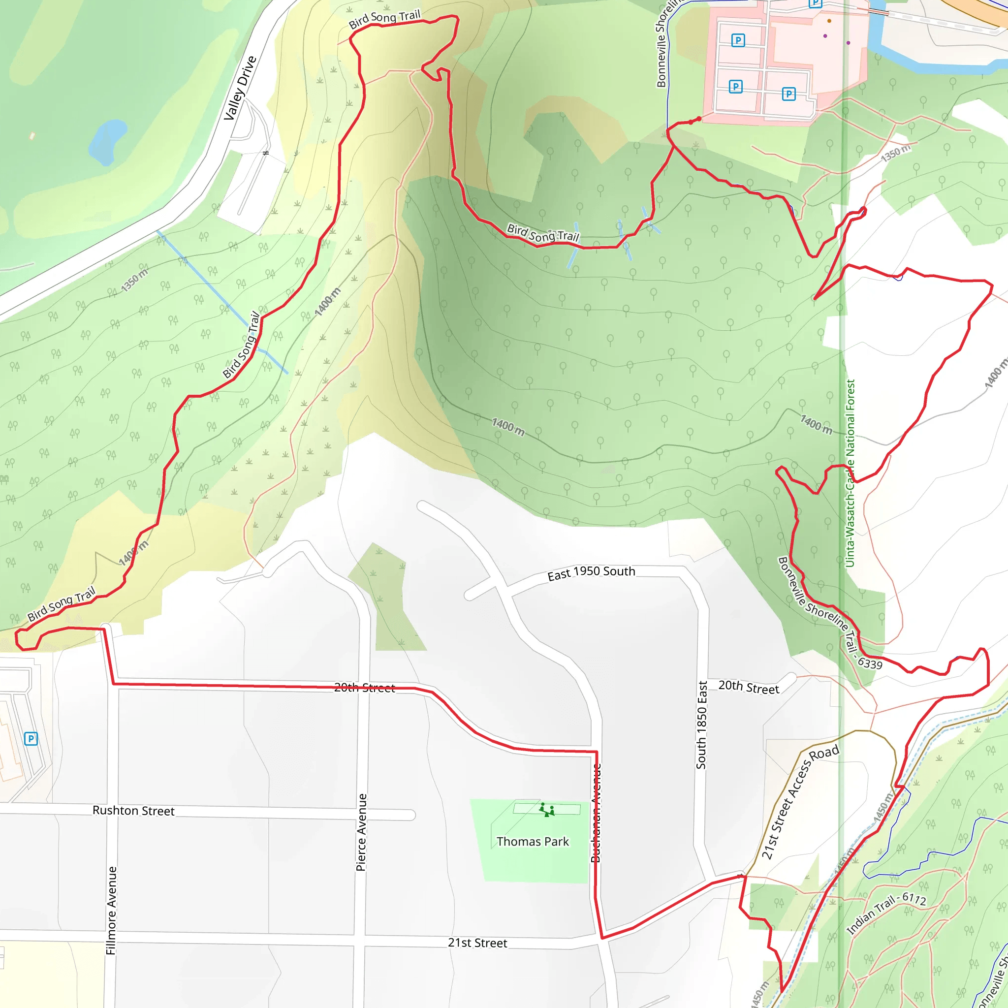 Bird Song Trail and Bonneville Shoreline Trail mobile static map