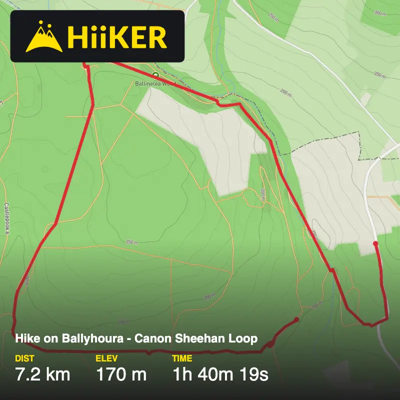 A map preview of the recording Hike on Ballyhoura - Canon Sheehan Loop.