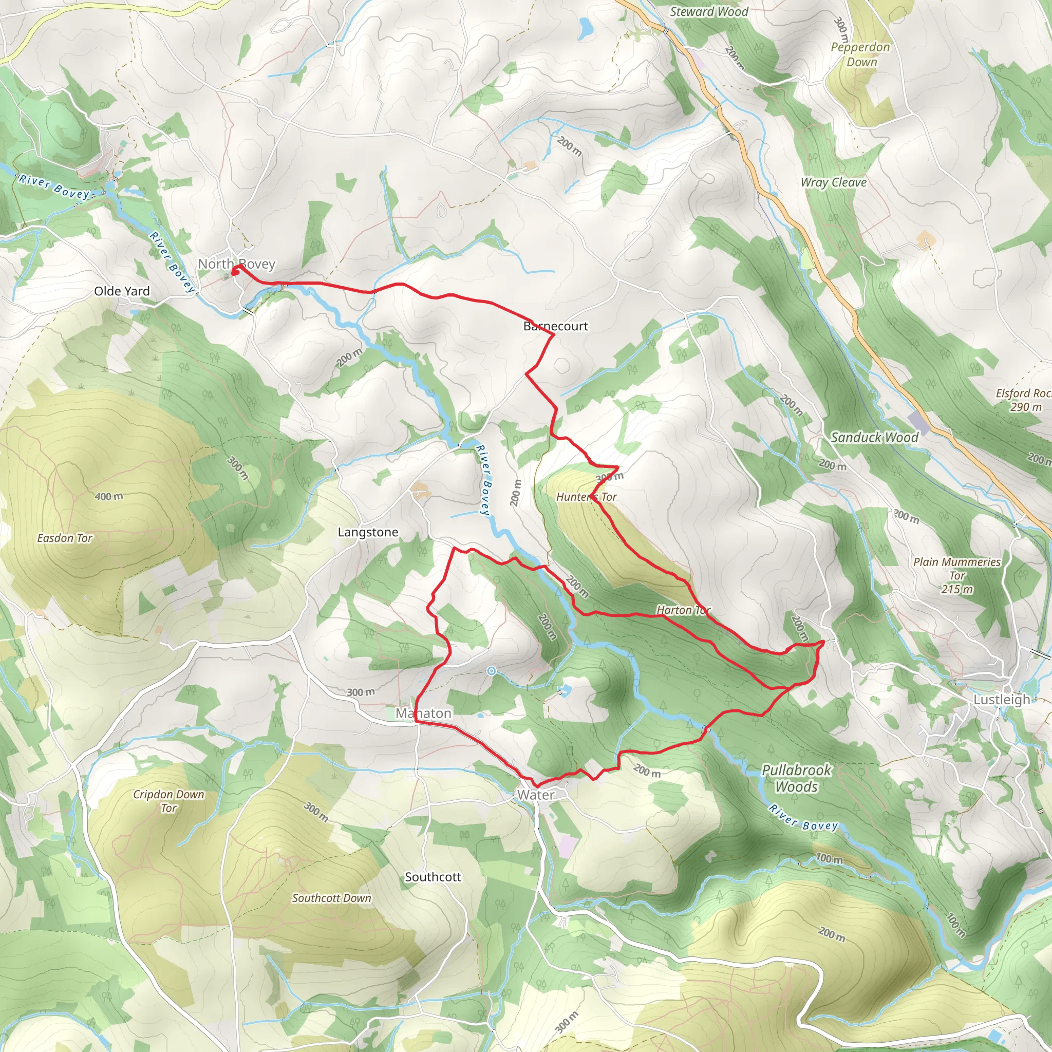 Manaton Loop via North Bovey mobile static map