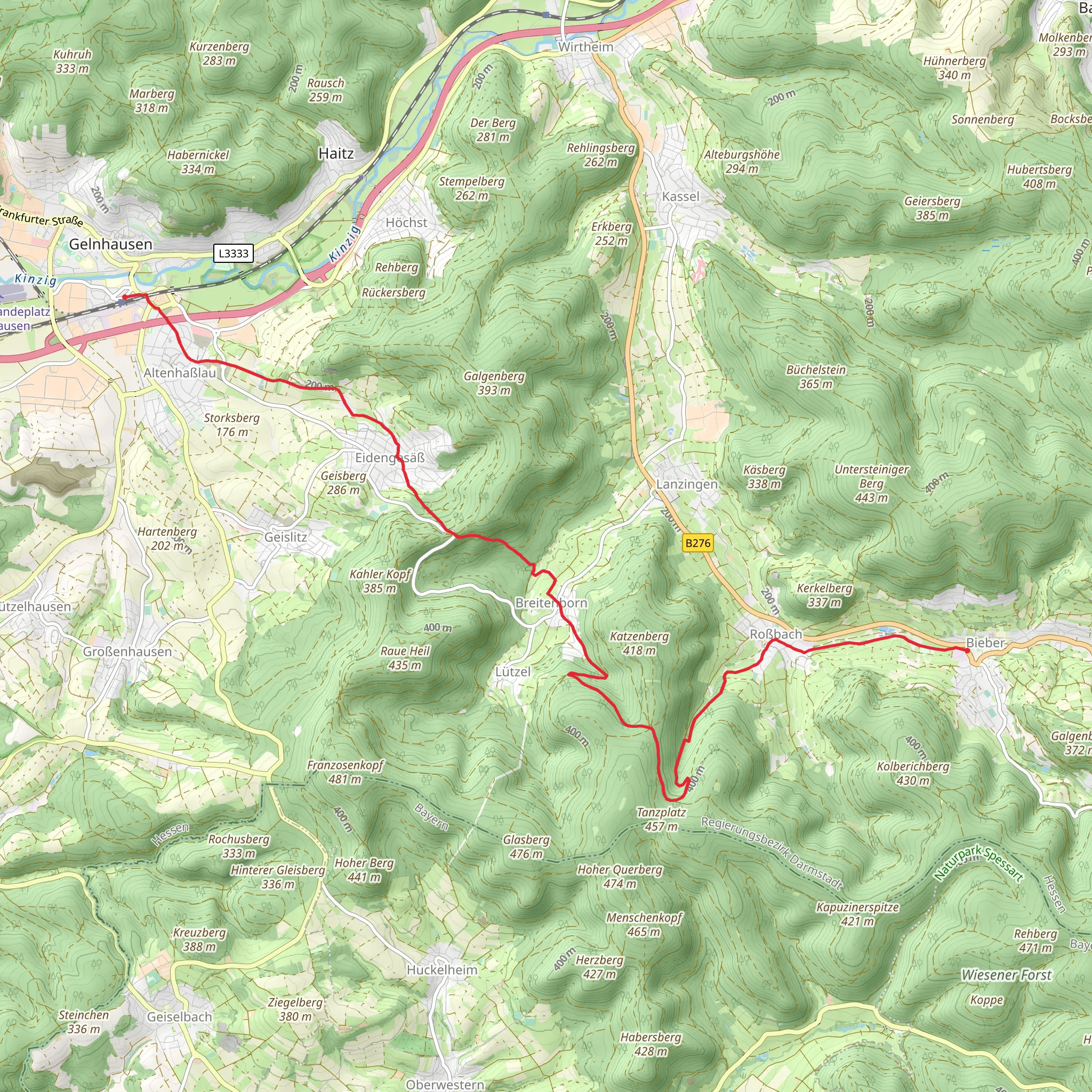 Gelnhausen to Bieber Walk mobile static map