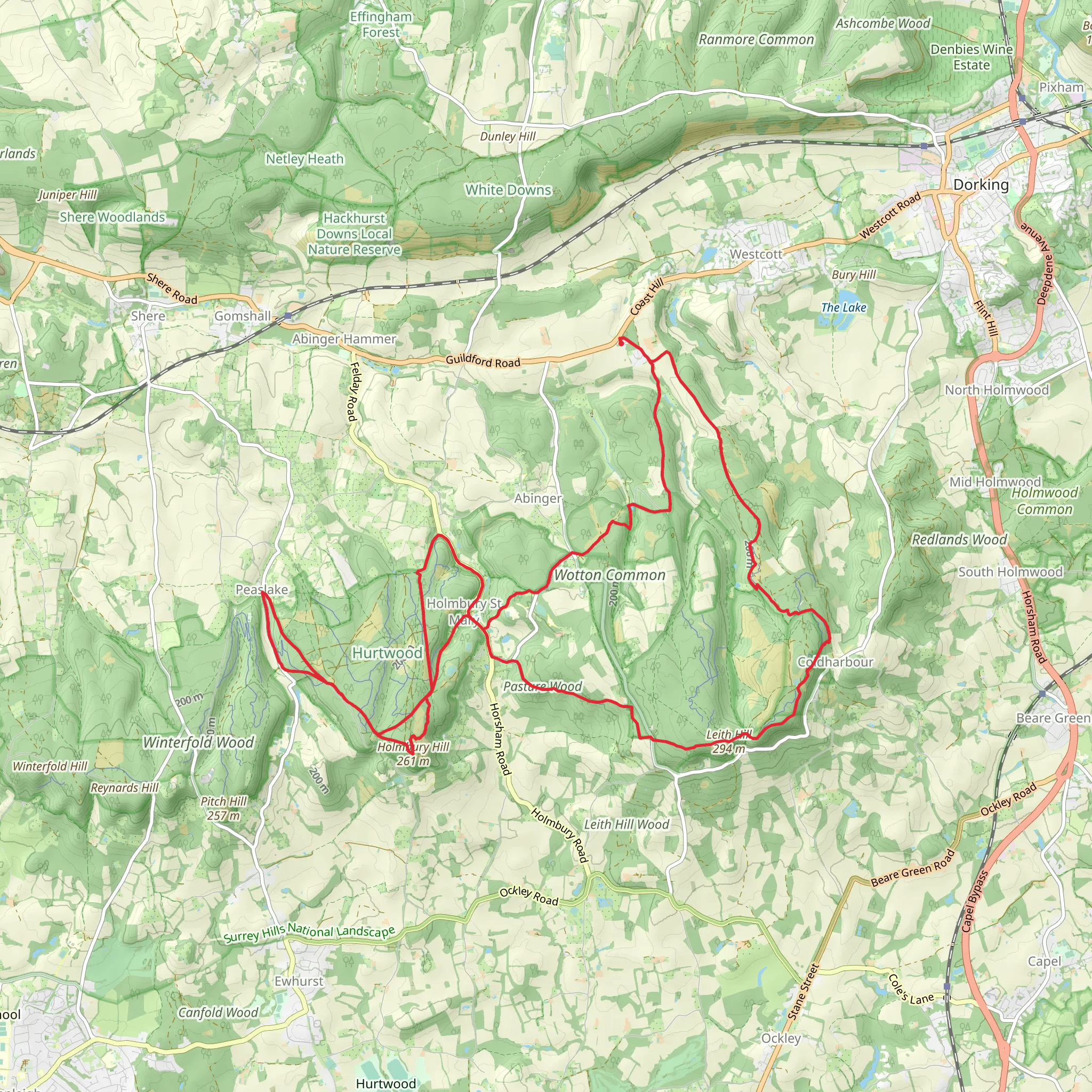 Leith Hill, Pasture Wood and Holmbury Hill Loop mobile static map