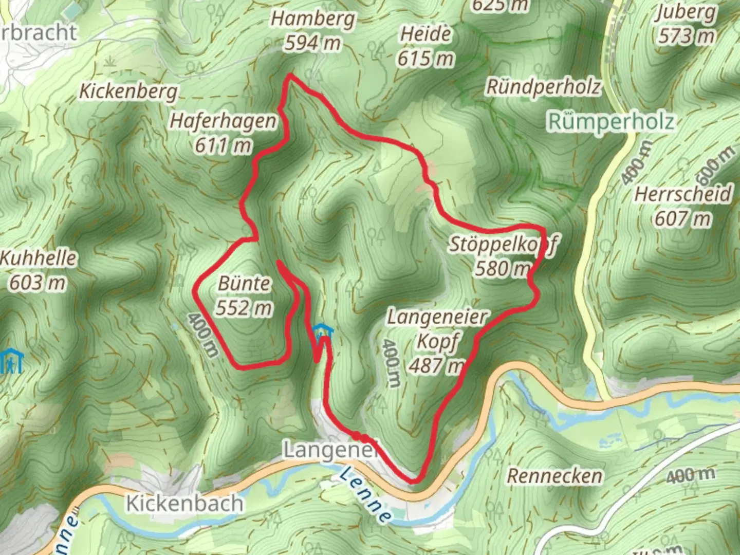 An image depicting the trail Langenei Rundweg and its surrounding area.