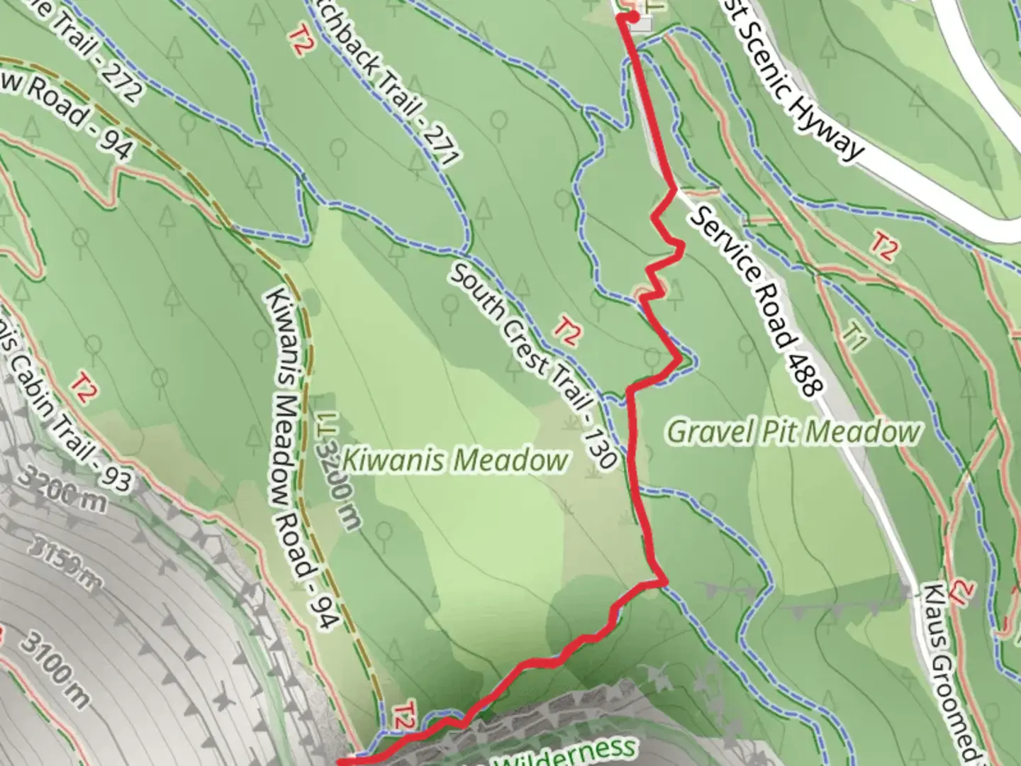 An image depicting the trail South Crest and Kiwanis Cabin Trail and its surrounding area.