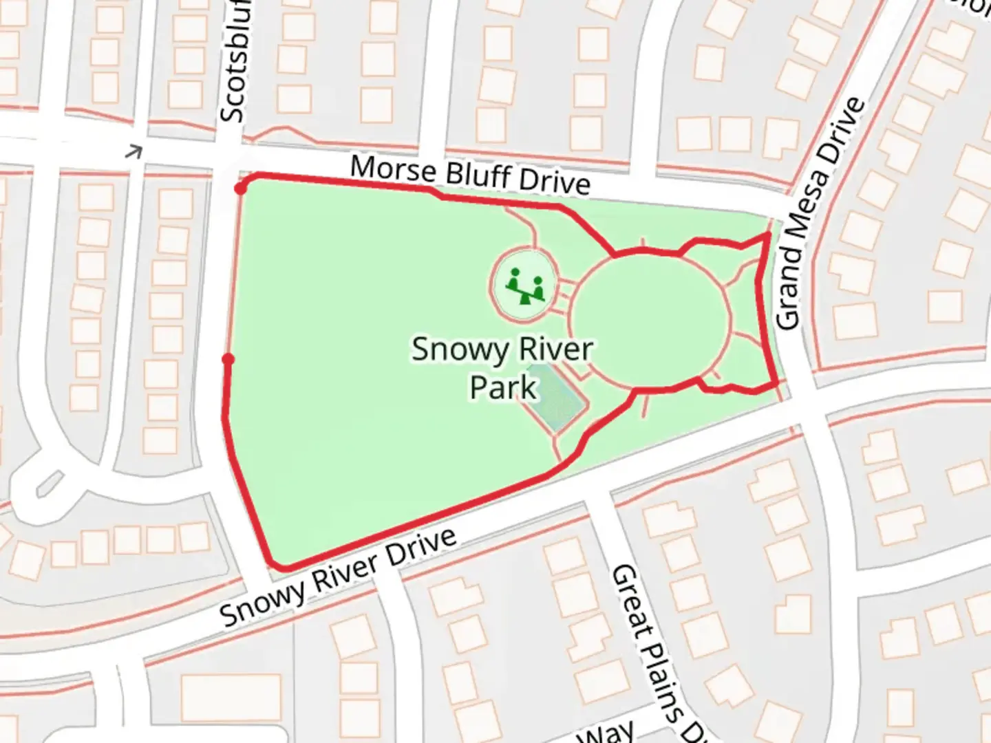 An image depicting the trail Snowy River Park Loop and its surrounding area.