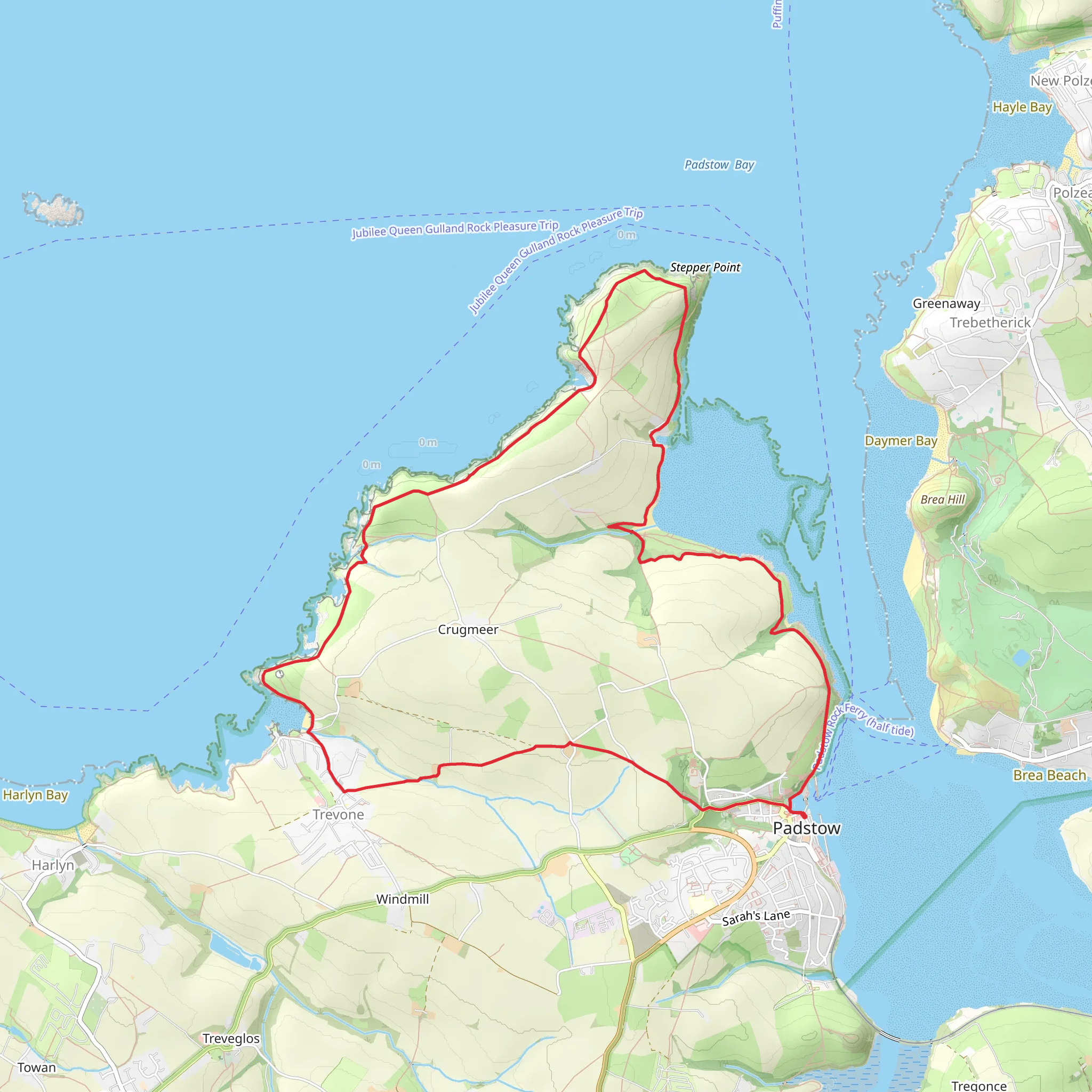 Padstow to Stepper Point and Trevone Loop mobile static map