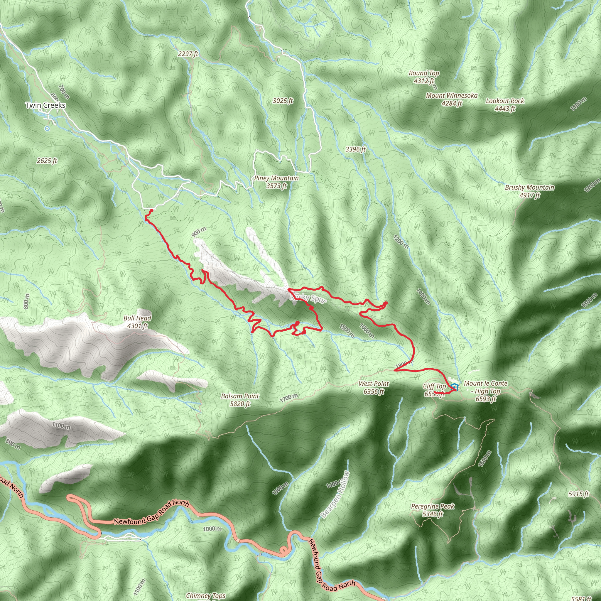 Cliff Top via Rainbow Falls Trail mobile static map