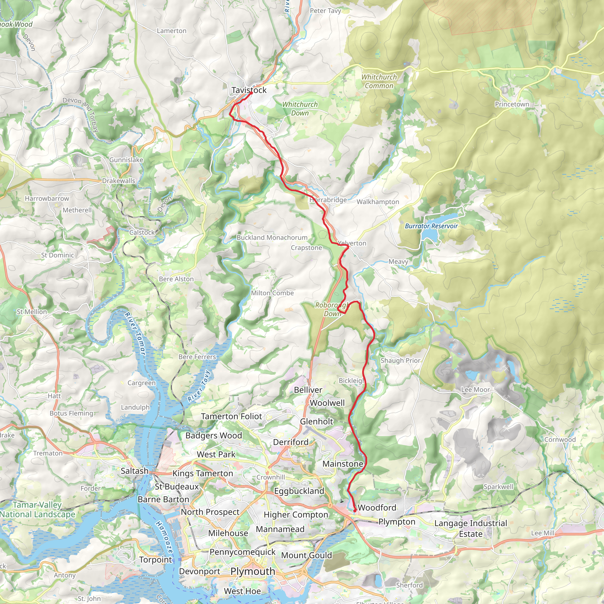 Plympton to Tavistock Walk mobile static map
