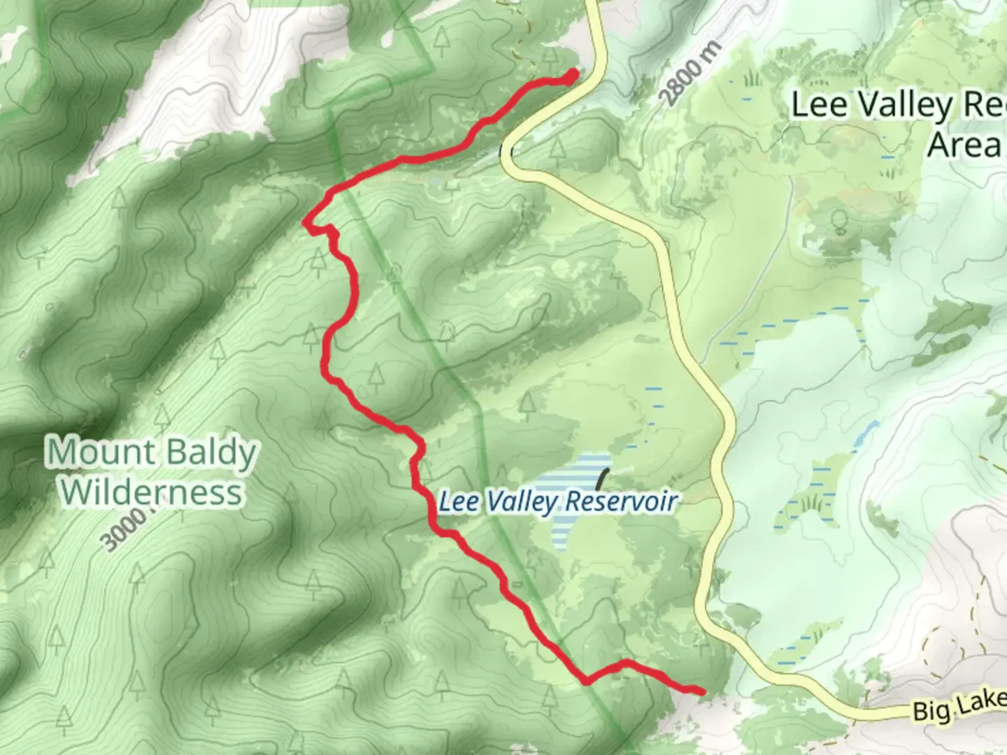 An image depicting the trail West Baldy Trail and Crossover Trail and its surrounding area.