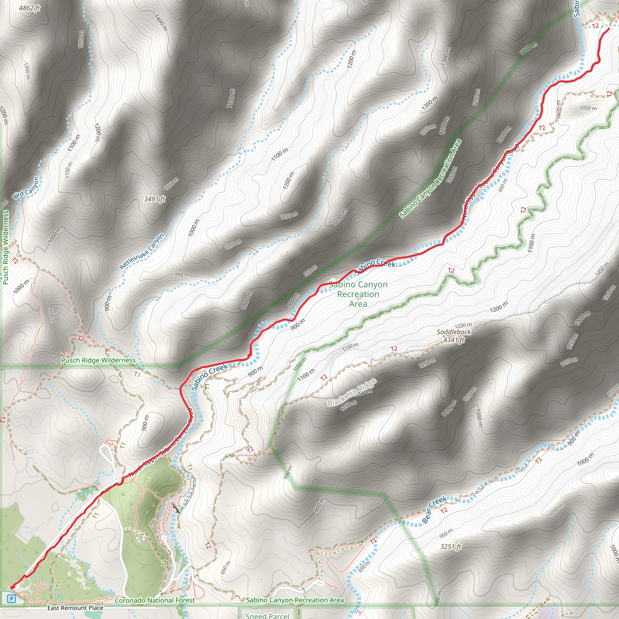 North Upper Sabino Canyon Road mobile static map