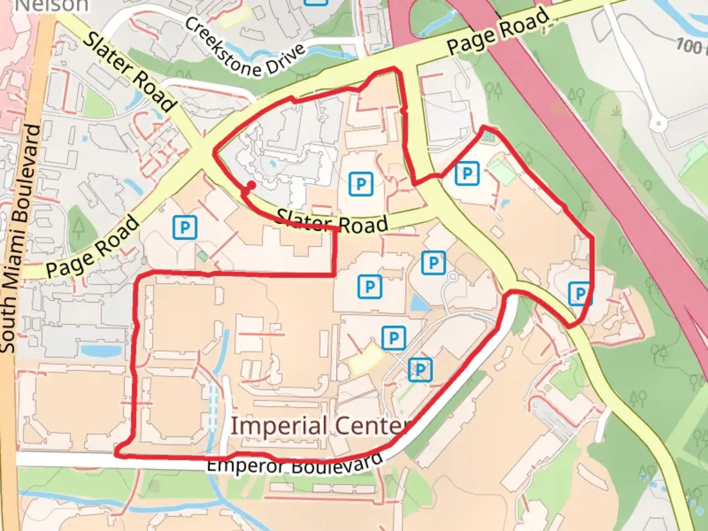 An image depicting the trail Imperial Center Greenway Loop and its surrounding area.