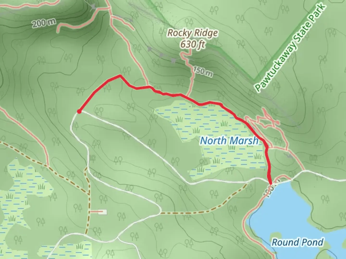 An image depicting the trail Boulder Trail via Round Pond Road and its surrounding area.