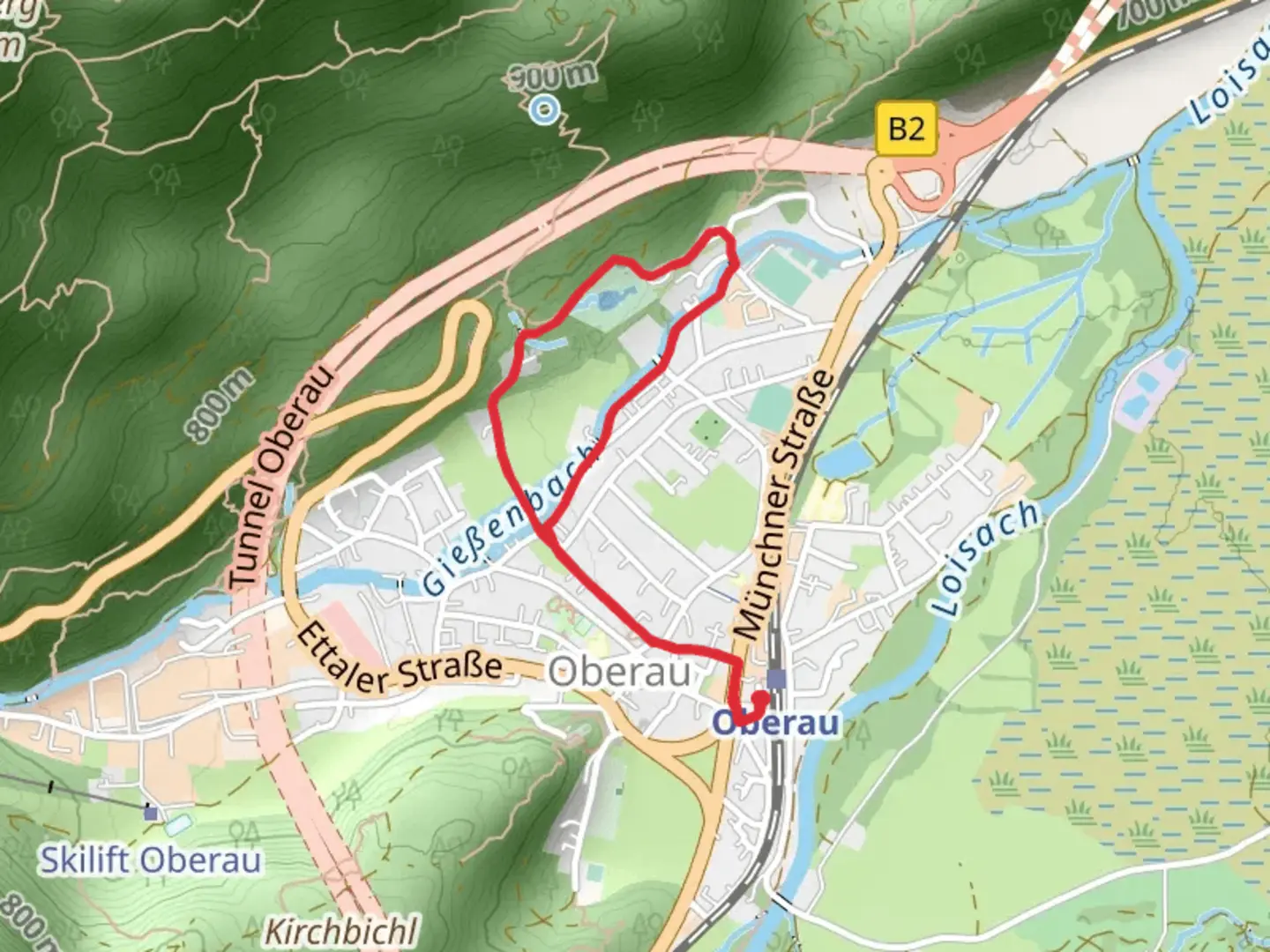 An image depicting the trail Giessenbach via Am Mühlberg and its surrounding area.