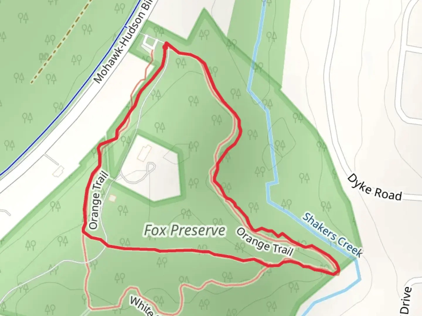 An image depicting the trail Orange Trail from River Road and its surrounding area.