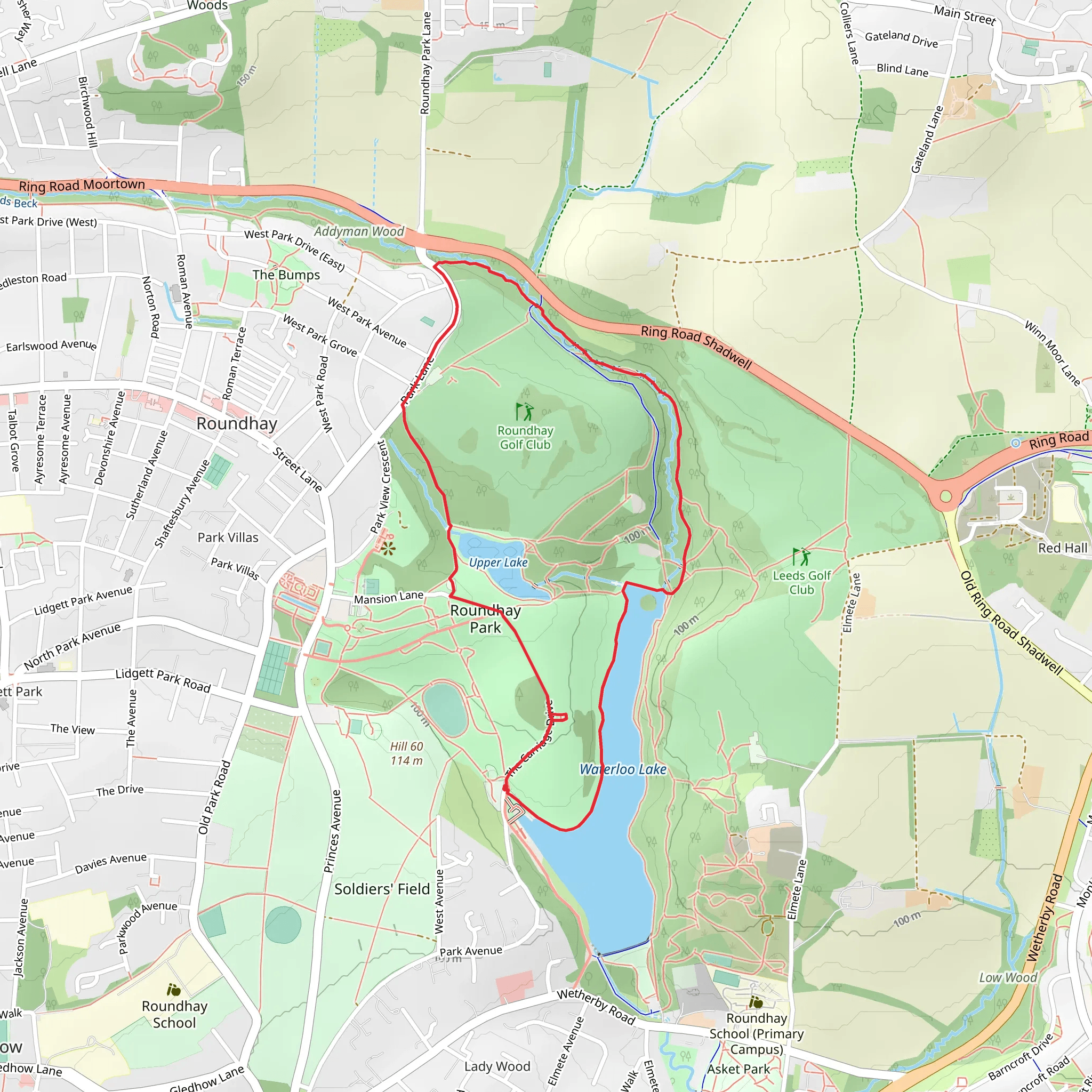 Waterloo Lake and Roundhay Park Loop mobile static map