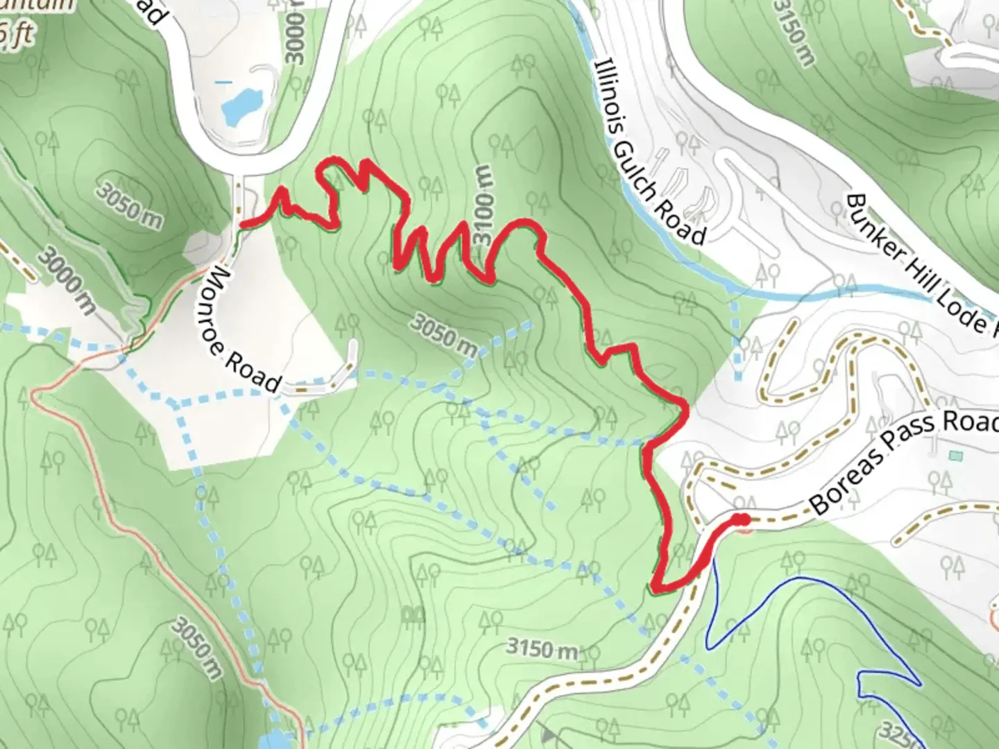 An image depicting the trail Aspen Alley Trail from Boreas Pass Road and its surrounding area.