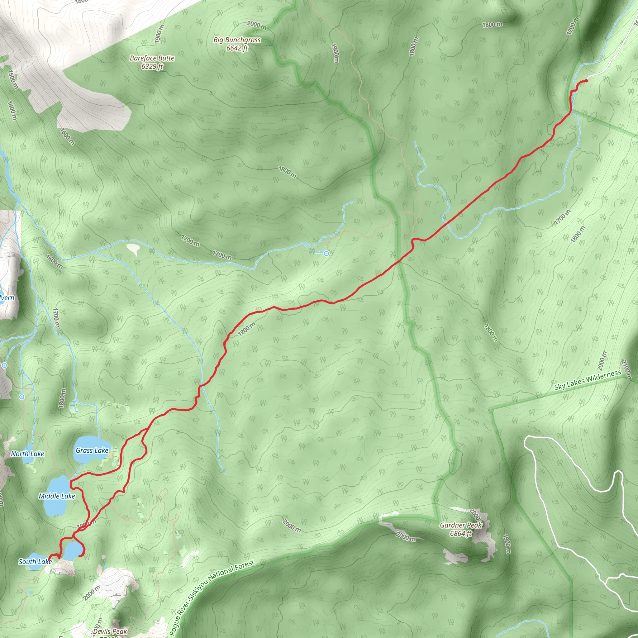 South Lake, Cliff Lake via Sevenmile Trail mobile static map