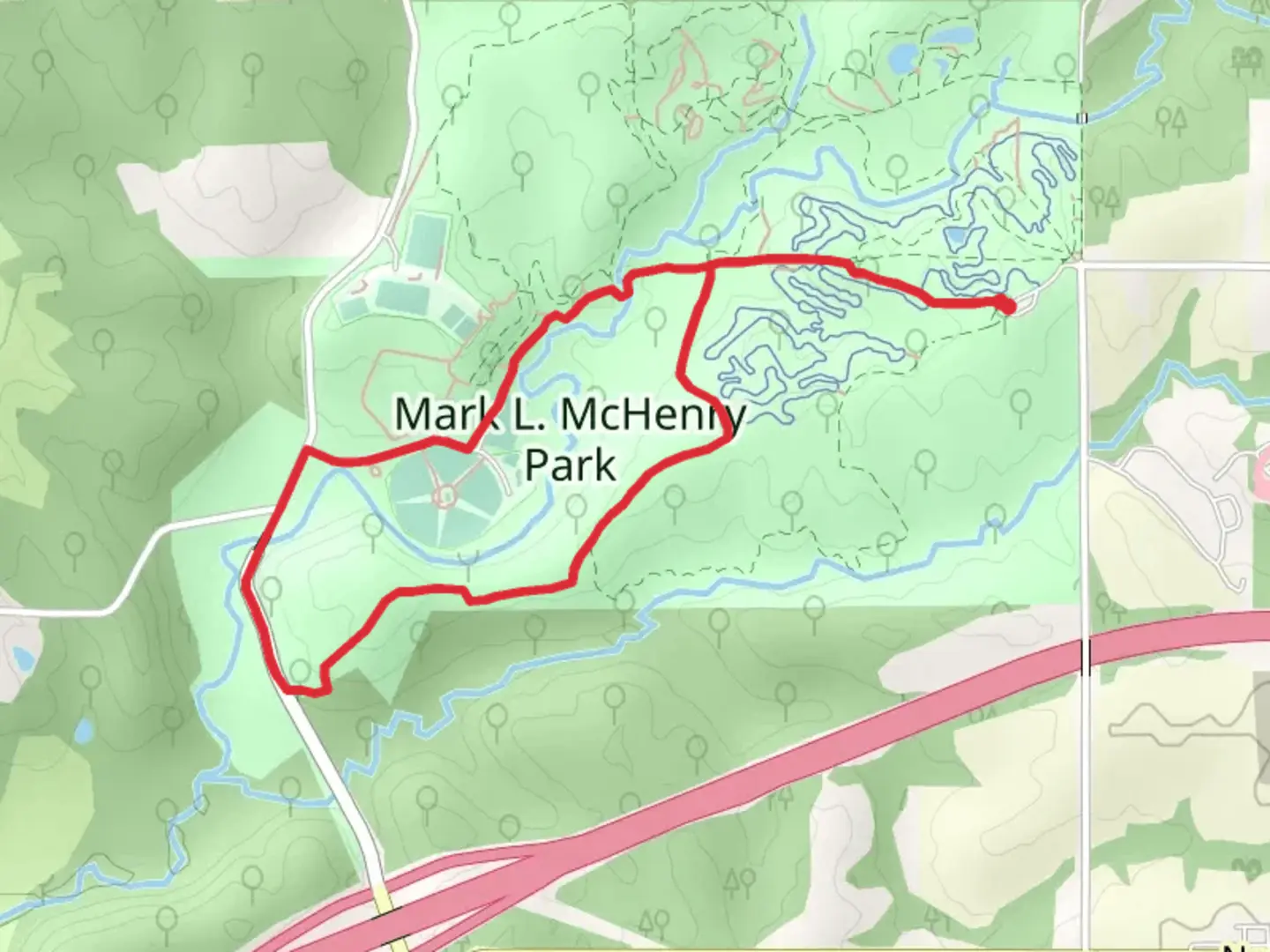 An image depicting the trail Mark L McHenry Park Loop and its surrounding area.