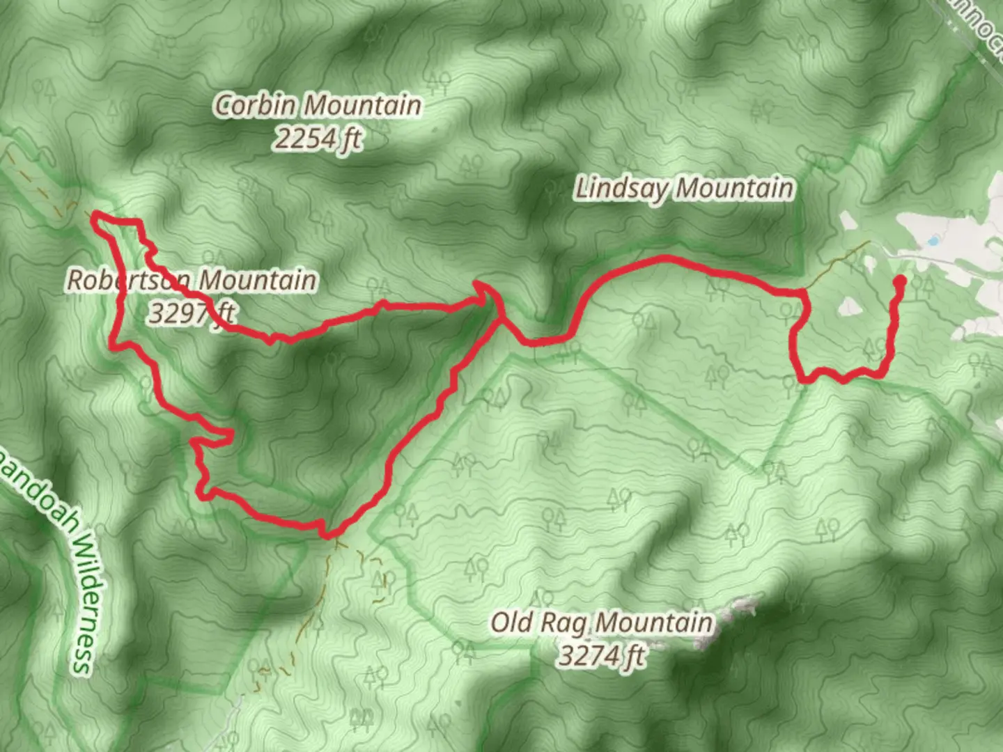 An image depicting the trail Robertson Mountain Loop via Ridge Trail and its surrounding area.