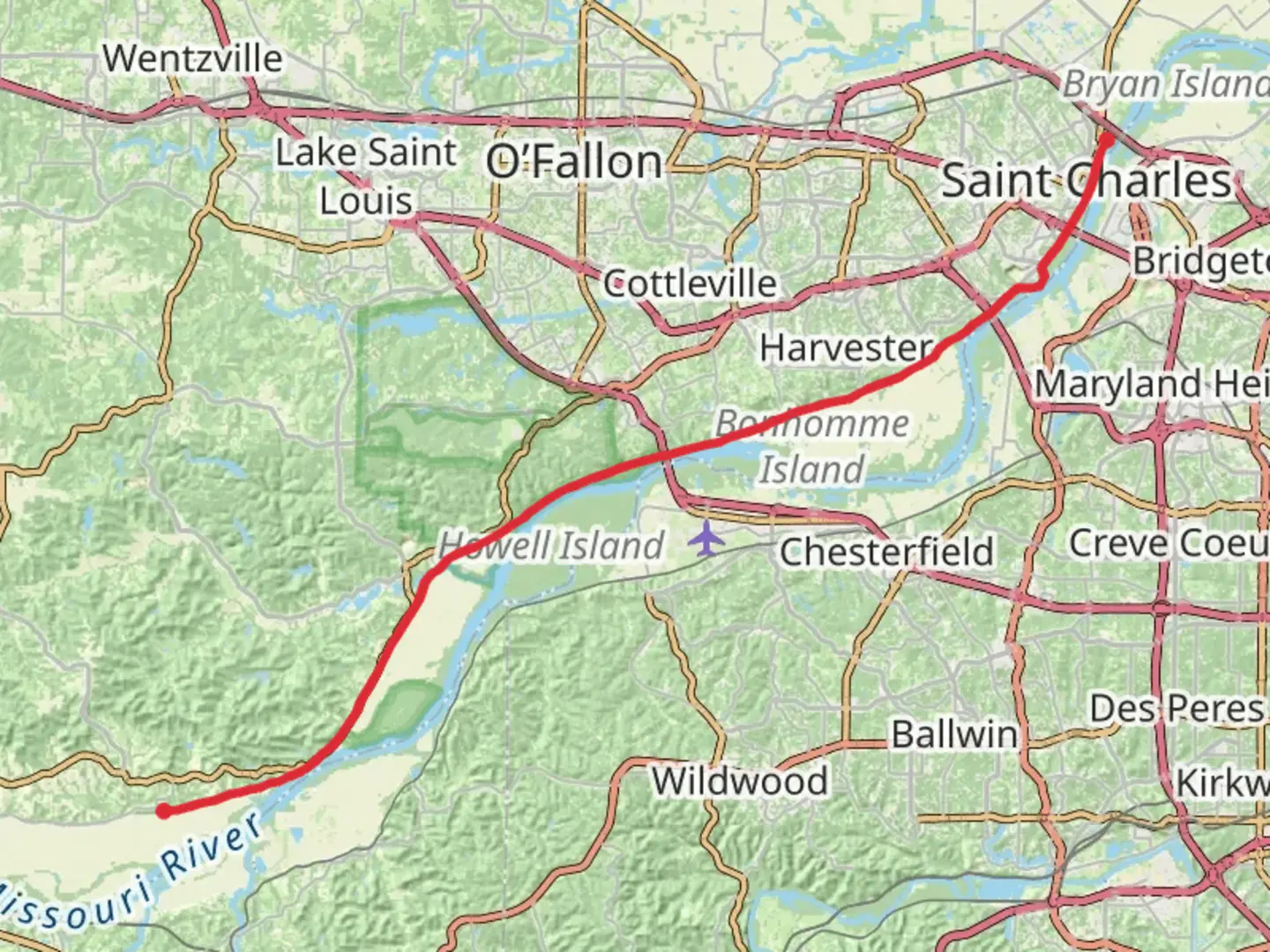 An image depicting the trail Katy Trail - Augusta and its surrounding area.