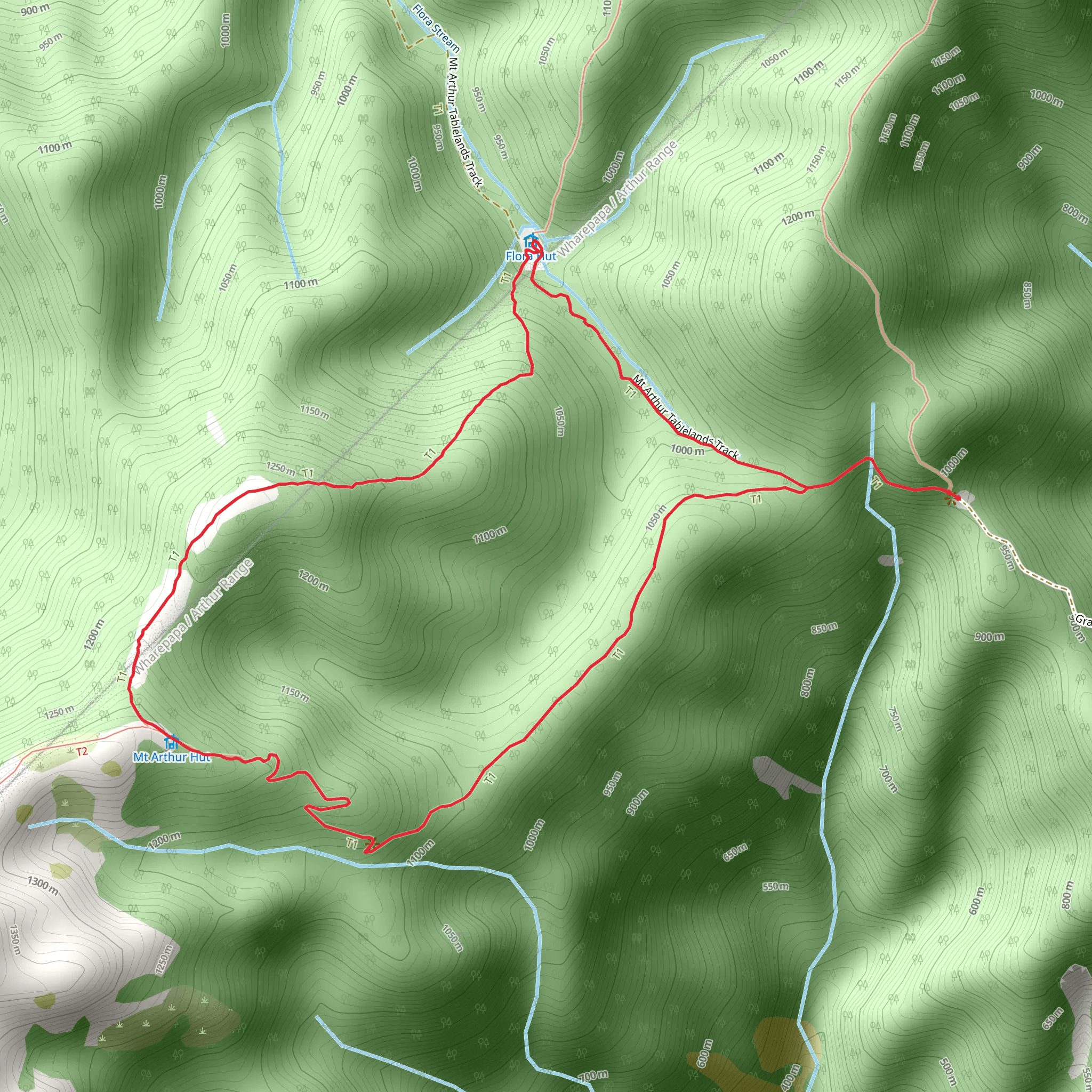 Flora Hut to Mt Arthur Hut mobile static map