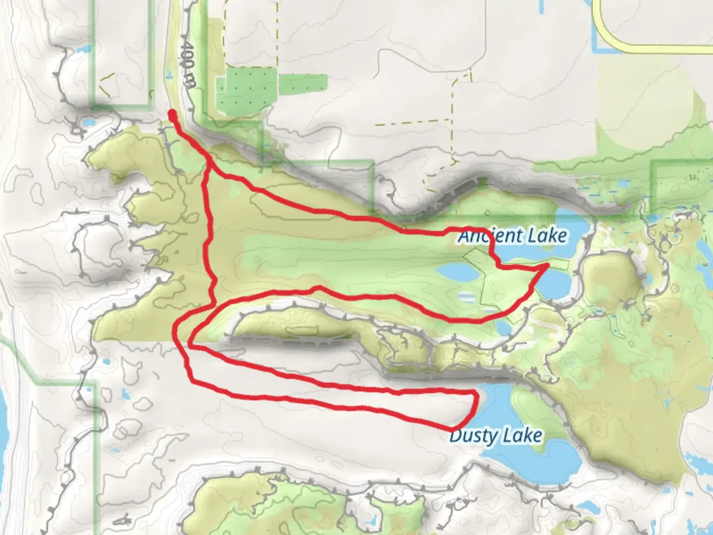 An image depicting the trail Dusty Lake Trail and Ancient Lake Trail and its surrounding area.