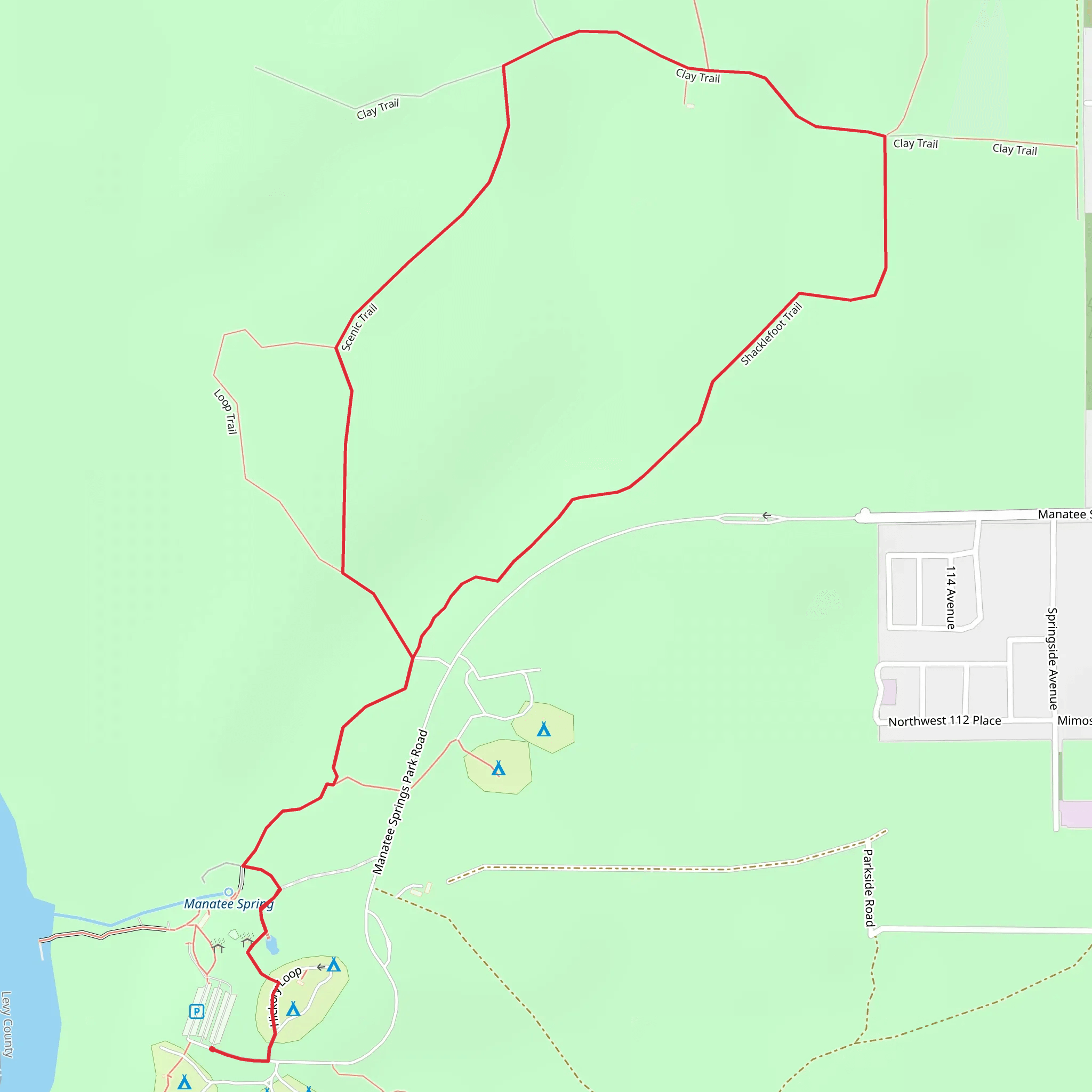 Manatee Springs State Park Loop mobile static map