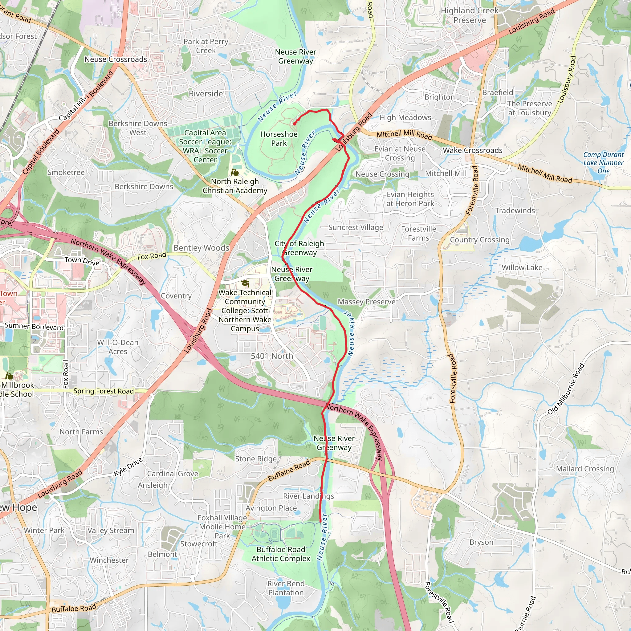 Neuse River Trail from Horseshoe Park mobile static map