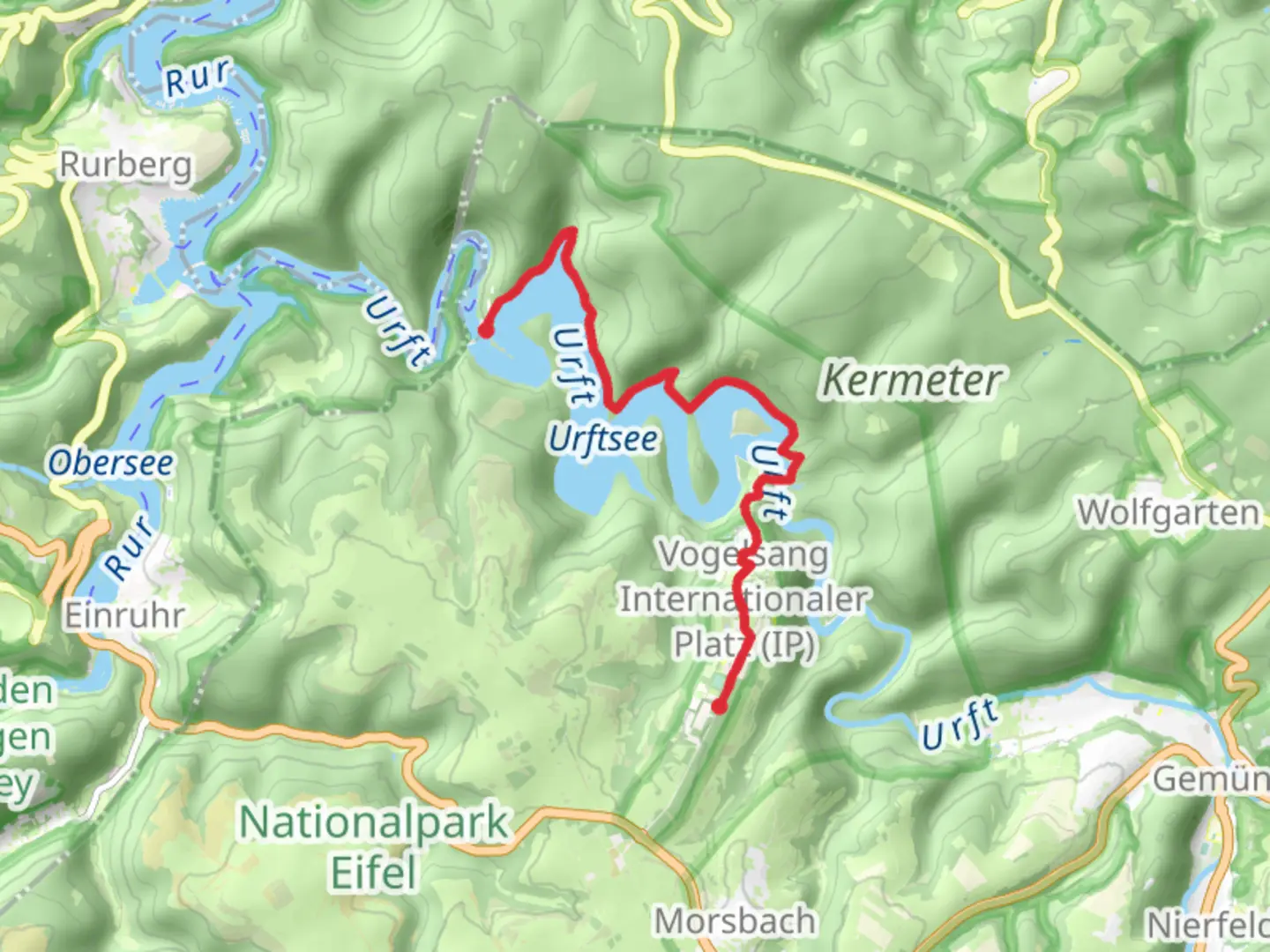 An image depicting the trail Hohenbach and Urft and its surrounding area.