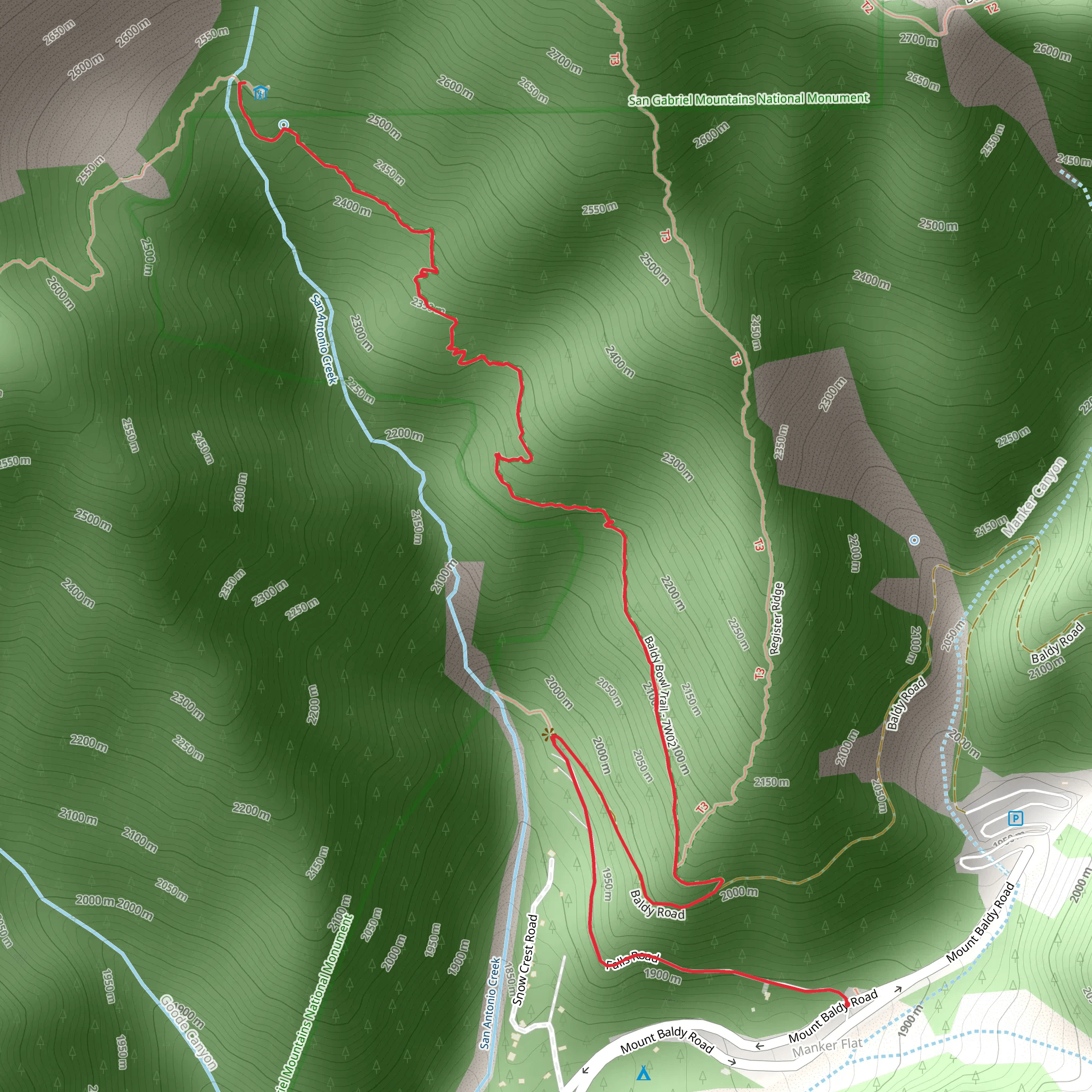 Baldy Bowl Trail mobile static map