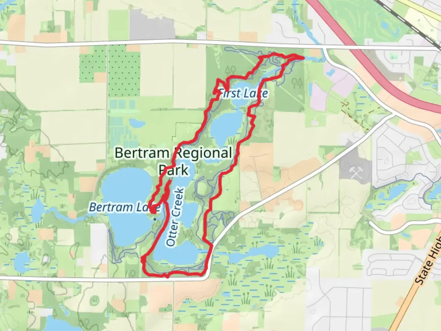 An image depicting the trail Bertram Lake and Long Lake Loop and its surrounding area.