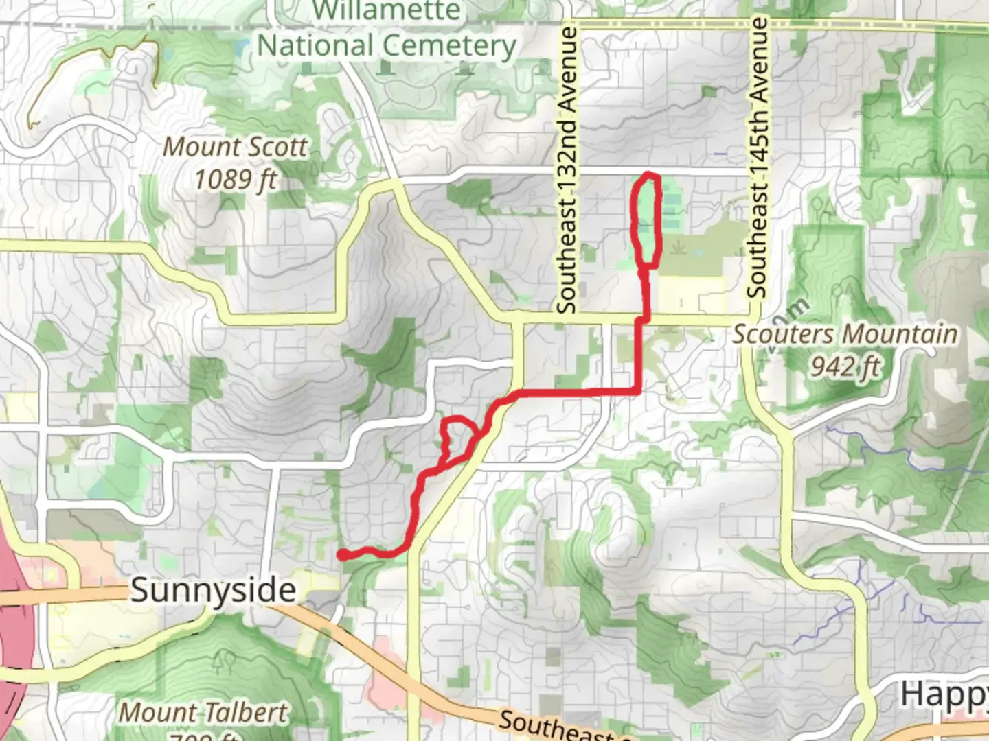 An image depicting the trail Southern Lites Park, Scott Creek Park and Happy Valley Park Walk and its surrounding area.