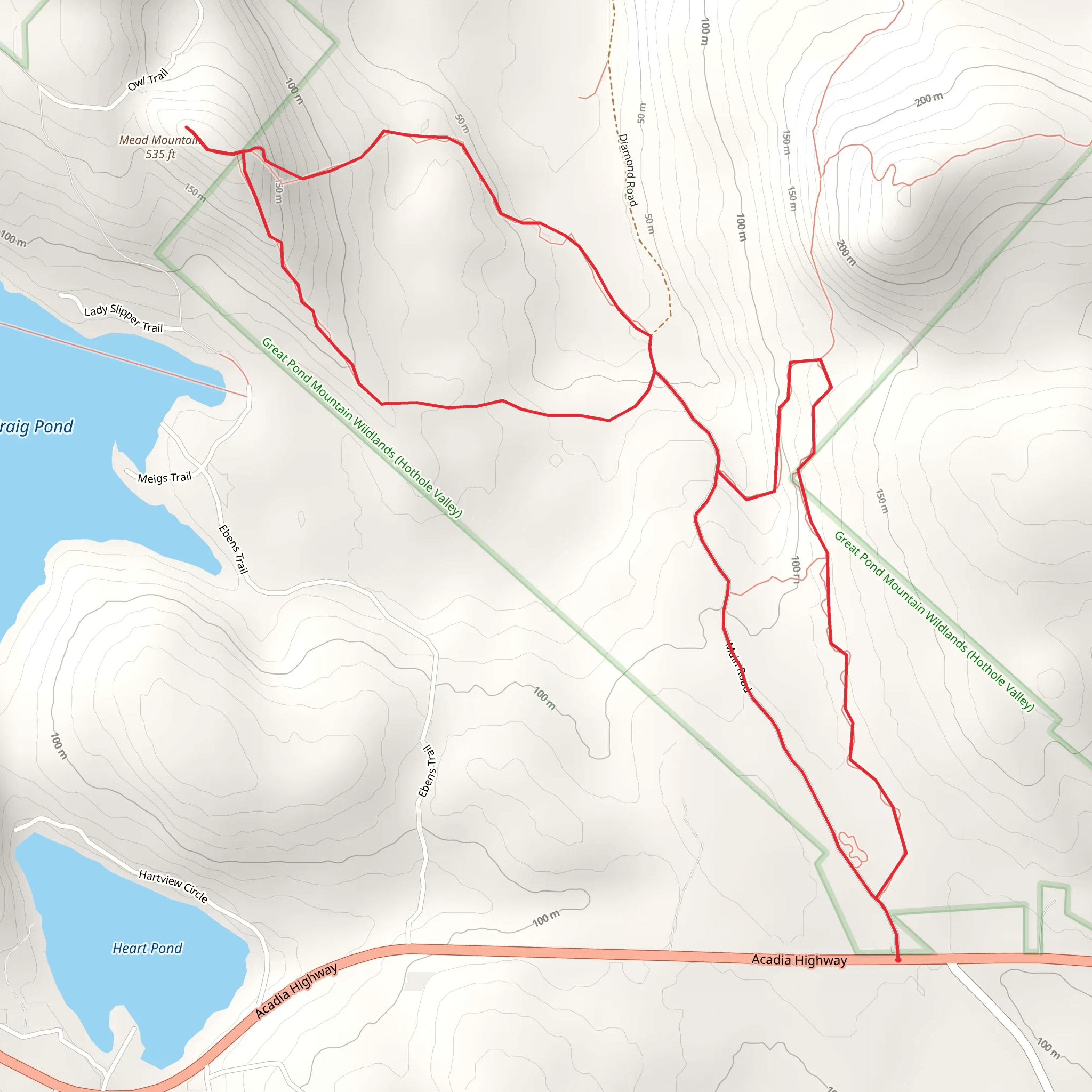 Mead Mountain Loop from Acadia Highway mobile static map